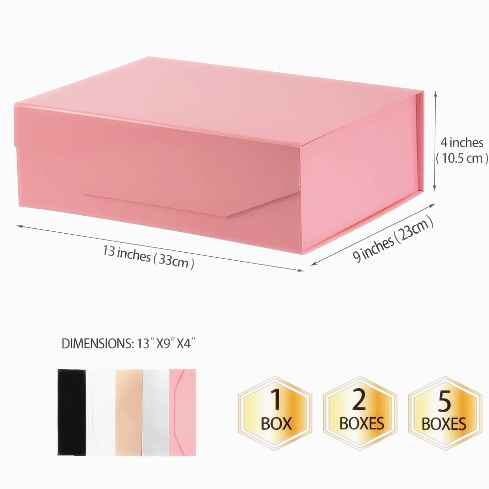 13x9x4 Inch Pink Large Gift Box with Lid - Magnetic Closure Collapsible Storage Box for Bridesmaid Proposals, Groomsman Gifts & Clothing | Reusable Glossy Pink Gift Box for Weddings, Birthdays & Special Occasions
