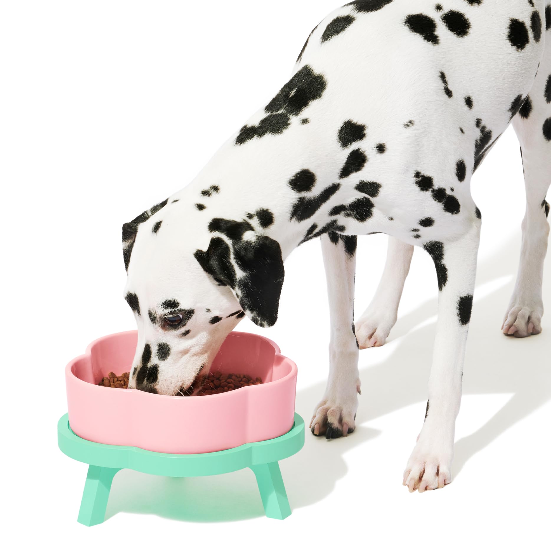 VETRESKA 64oz Ceramic Elevated Dog Bowls with Bamboo Stand - Raised Dog Food & Water Dish for Medium/Large Breeds - Non-Slip Flower Design Pet Feeding Bowls for Dogs & Cats - Perfect for Kitchen, Living Room or Outdoor Use