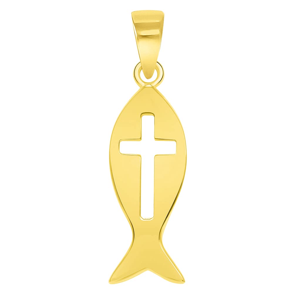 14K Yellow Gold Ichthus Christian Fish Symbol Pendant Necklace with Cable, Curb & Figaro Chain Options - Perfect for Baptisms, Weddings & Religious Gift Giving