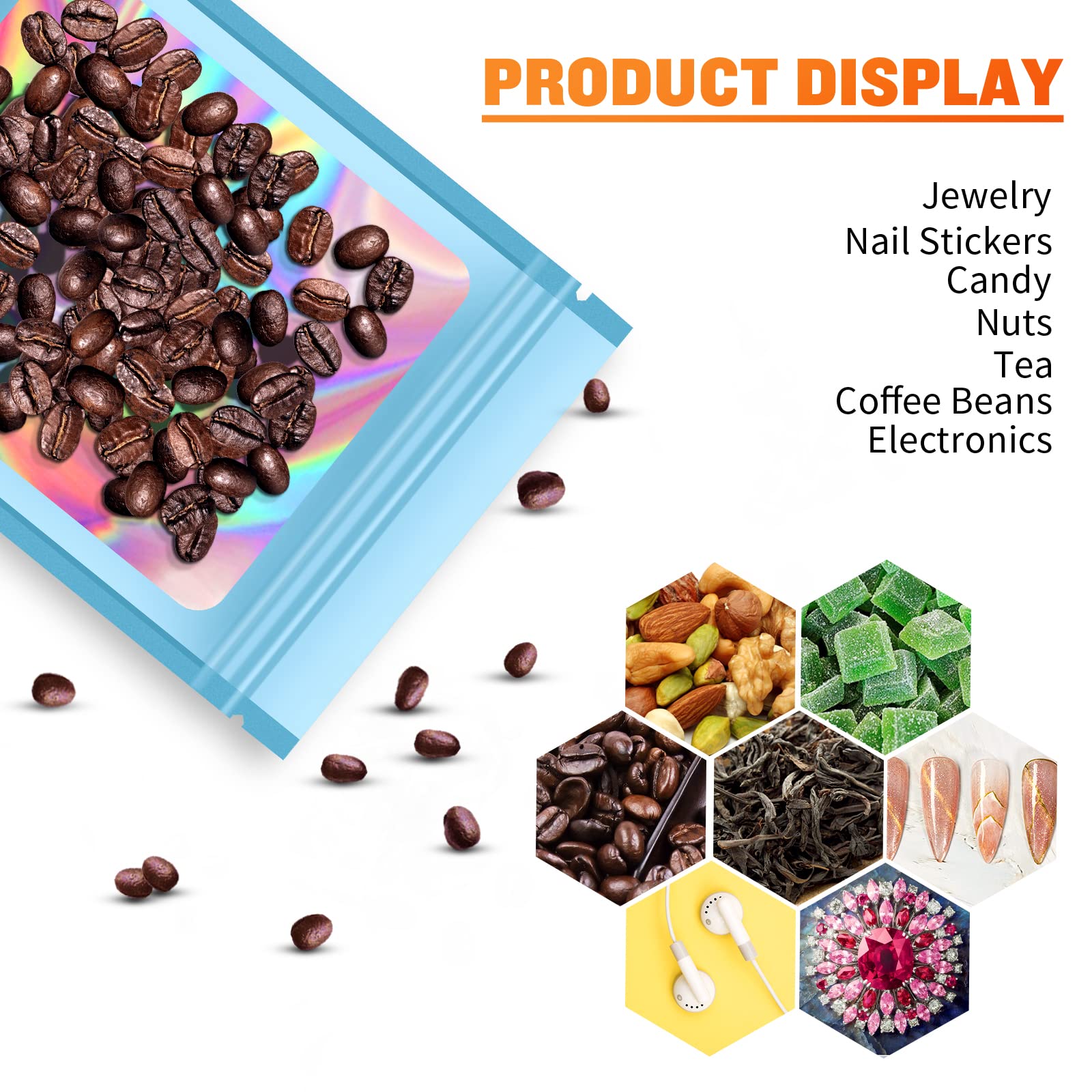 100-Pack 3x4.7 Inch Smell Proof Mylar Bags with Resealable Zipper - Holographic Food Storage Bags for Coffee, Tea, Herbs, Jewelry & Eyelash Extensions - Small Business Packaging Supplies (Blue) - Perfect for Home Kitchen, Retail Stores & Craft Organizing