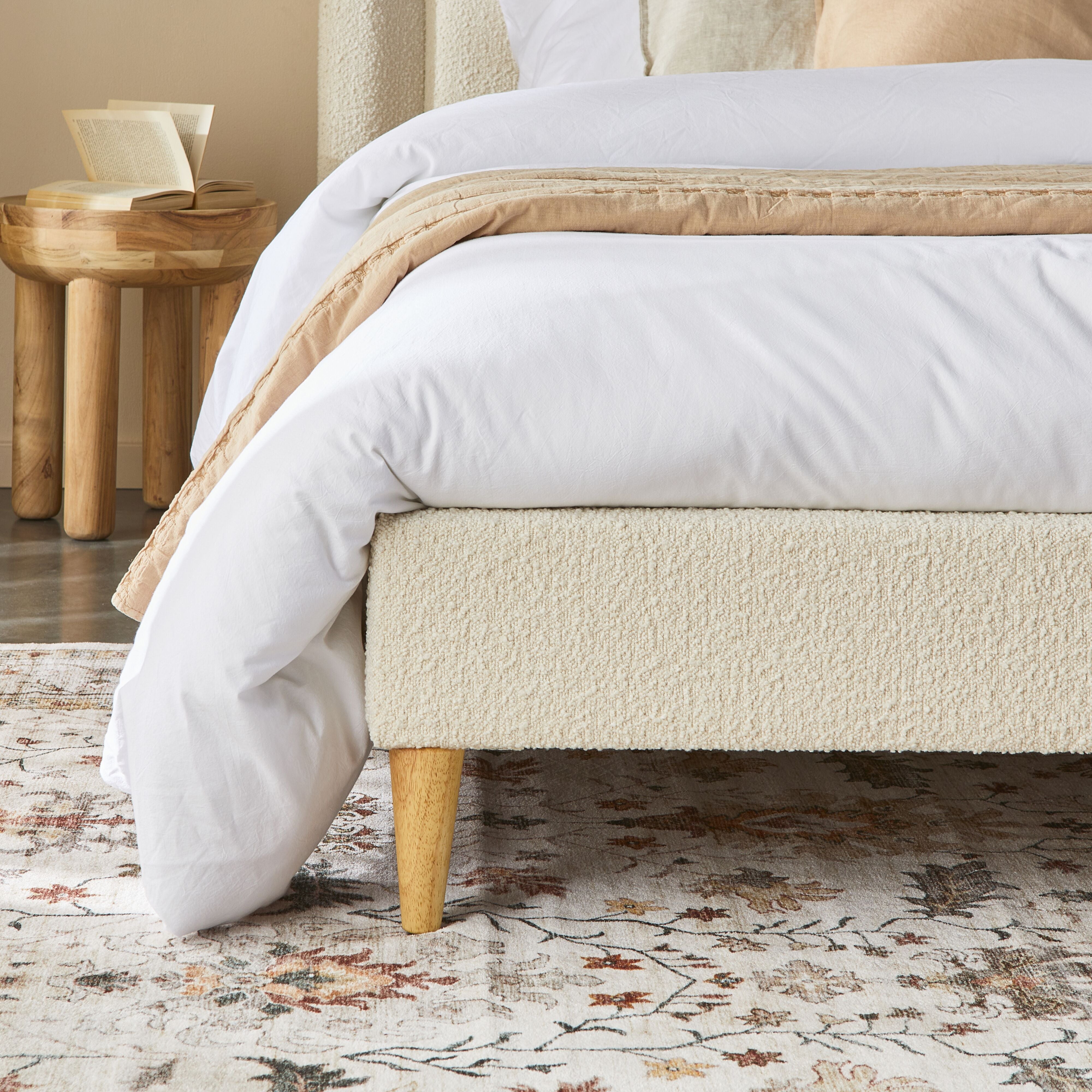 Boucle Upholstered Queen Size Bed Frame - Modern Fabric Platform Bed with Solid Wood Legs for Bedroom Decor | Perfect for Master Bedroom, Guest Room, and Apartment Living