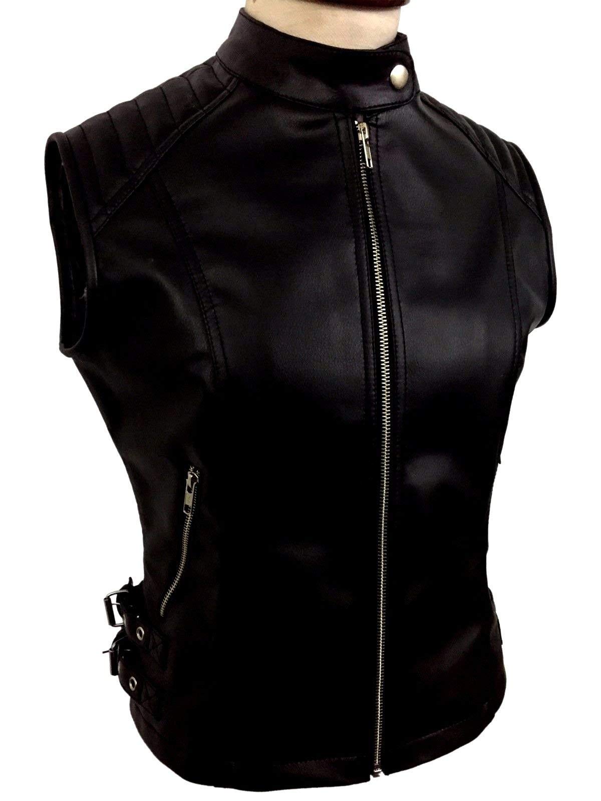 Genuine Black Sheep Leather Biker Vest for Women - Stylish Waistcoat for Motorcycle Riding & Casual Outfits
