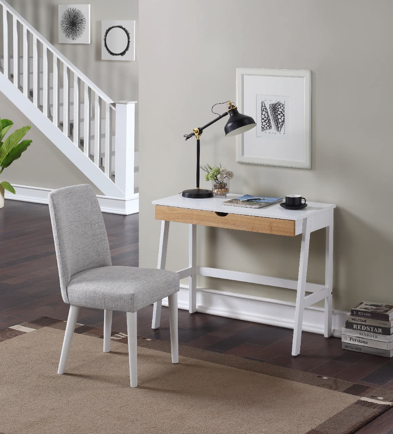Modern White Vanity Desk with Spacious Tabletop & Large Drawer - Stylish Home Office Writing Table for Women, Workstation, Makeup Dressing & Study Desk - Perfect for Small Spaces & Bedroom Decor