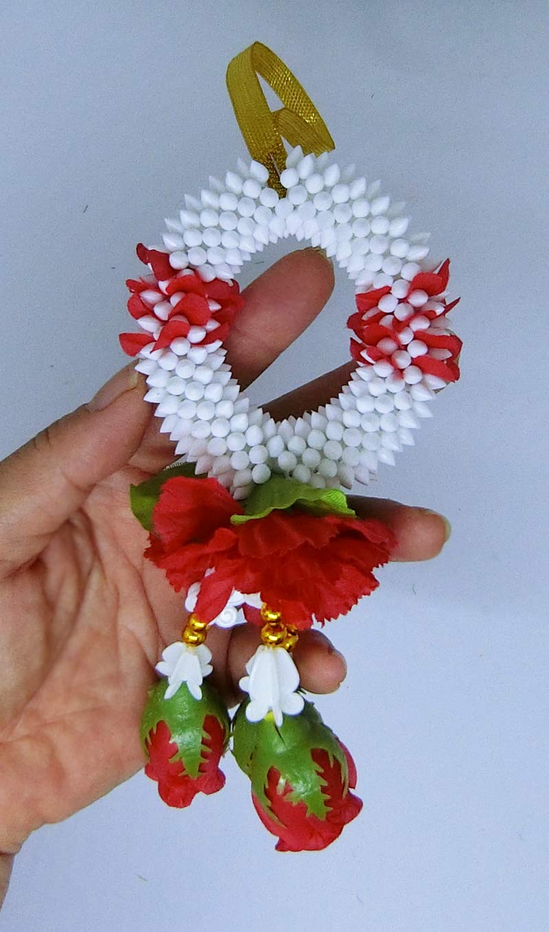 Thai Rose Jasmine Garland Fabric Flowers - Handmade Plastic Floral Decor (3” Diameter, Red) for Weddings, Home Decor, and Party Centerpieces