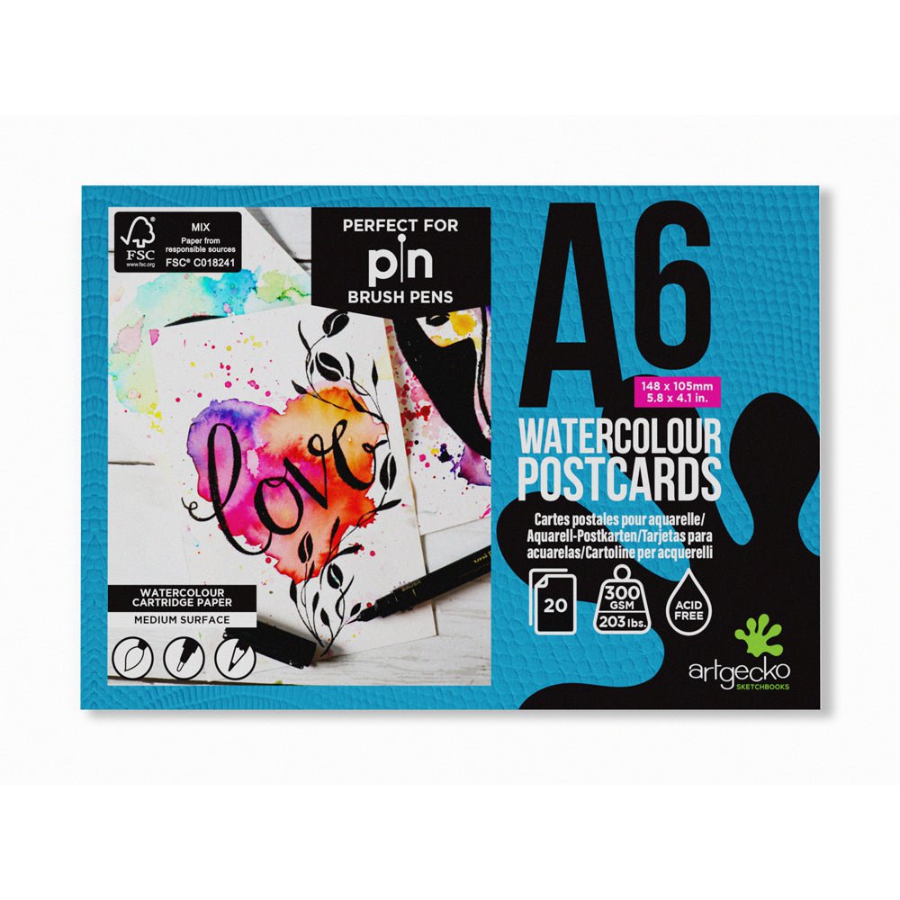 Artgecko Pro Watercolor Postcards - A6 Size, 20 Sheets, 300gsm Thick White Paper - Perfect for Travel Journaling, Handmade Greeting Cards & Watercolor Painting Gifts