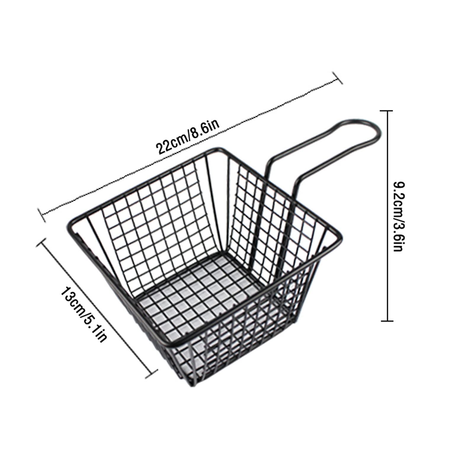Stainless Steel Mini Square French Fry Basket with Black Handle - Multi-Purpose Fried Food Basket for Restaurants, Snack Bars & Home Kitchens - Perfect for French Fries, Onion Rings, Chicken Nuggets & More