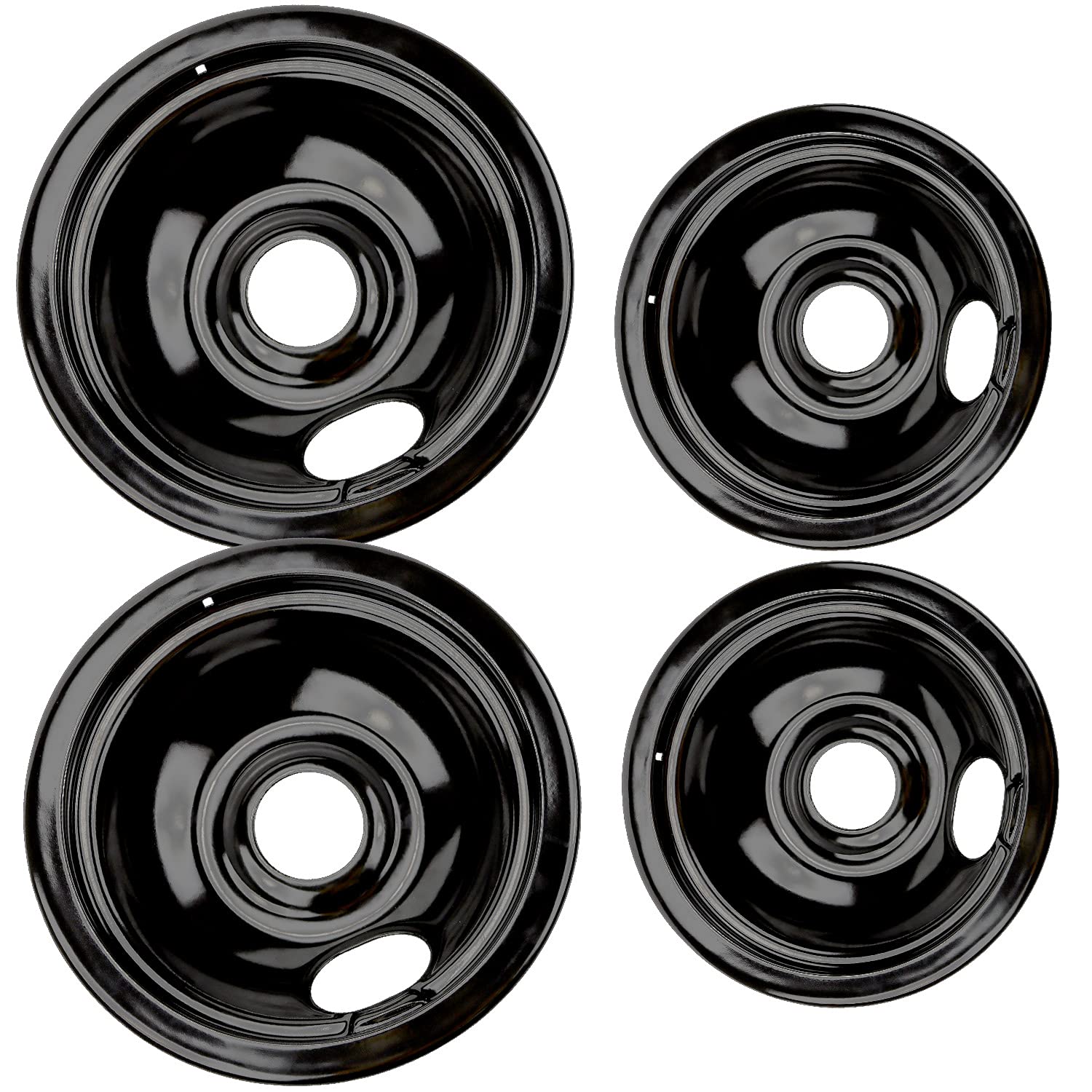 AMI PARTS Replacement Porcelain Burner Drip Pan Bowls (2x 8-Inch & 2x 6-Inch) - Compatible with Electric Range Cooktop Models 5304430149, 5304430150, 318067041, 318067051 - Perfect for Kitchen Stove Maintenance & Cleaning