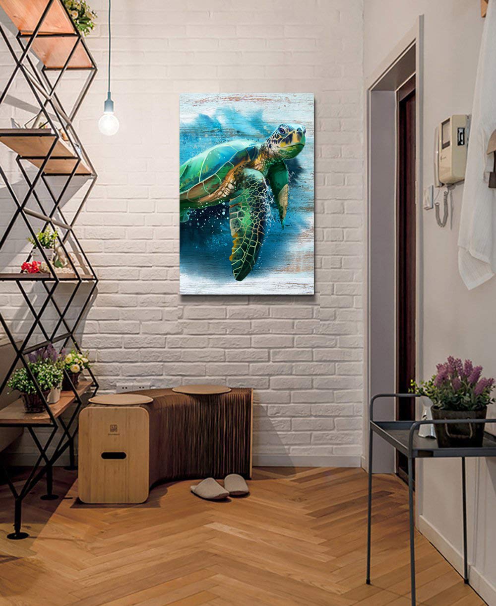 Homeoart Sea Turtle Wall Art - Framed Ocean Theme Canvas Painting for Bathroom Decor, 24x36 Inches - Perfect for Coastal Living Rooms, Beach House Bedrooms & Spa Bathrooms