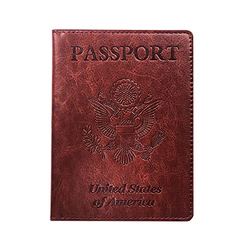 Fnina PU Leather Passport & Vaccine Card Holder - Waterproof Travel Wallet for Men & Women - Brick Red