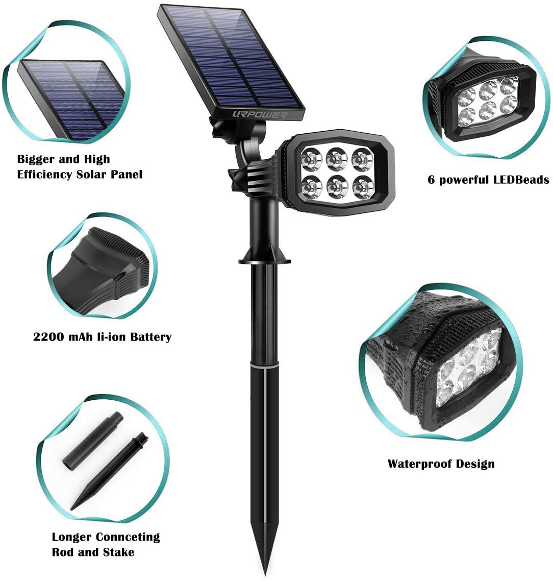 URPOWER Upgraded Solar Lights Outdoor Waterproof - 2 Pack Cool White Solar Spotlights with 2 Modes & Auto On/Off for Garden, Yard, Pathway, Pool & Landscape Lighting | Perfect for Patio, Deck, Driveway & Backyard Decor
