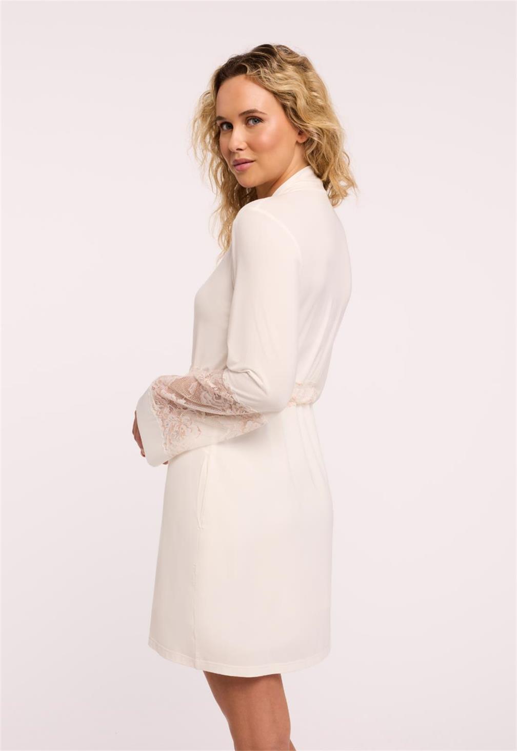 Blissful Kimono Robe - Elegant Chantilly Lace & Champagne Color - Perfect for Bridal Shower, Spa Day, and Relaxing at Home