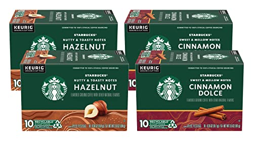 Starbucks Flavored Coffee K-Cup Pods Variety Pack - 40 Count (4 Boxes of 10) with Hazelnut & Cinnamon Dolce Flavors for Keurig Brewers | Perfect for Office, Home, or Gifts