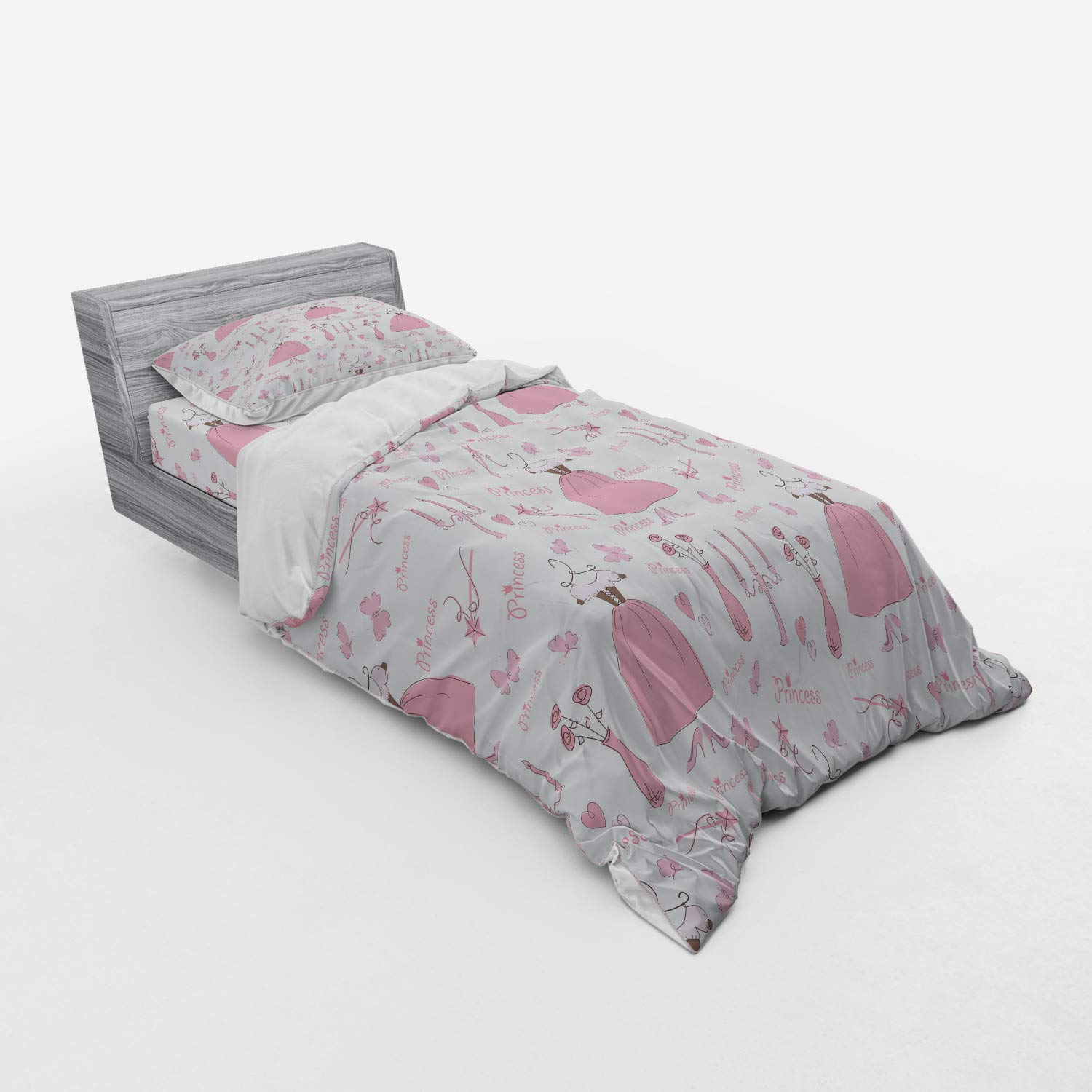 Ambesonne Cartoon Duvet Cover Set - 3 Piece Twin XL Bedding with Sham & Fitted Sheet, Mystic Candles Bouquet Dress Pattern in Rose Pale Pink & White | Perfect for Kids' Rooms, Teen Bedrooms & Whimsical Home Decor