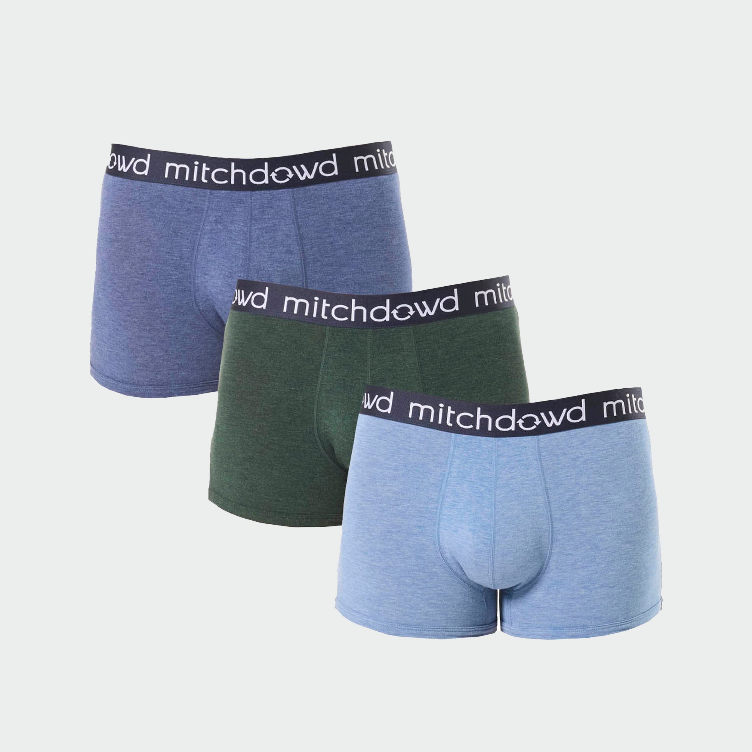 Men's Bamboo Trunk 3 Pack - Soft Breathable Underwear in Blue & Green | Comfortable Boxer Briefs for Everyday Wear, Gym & Travel