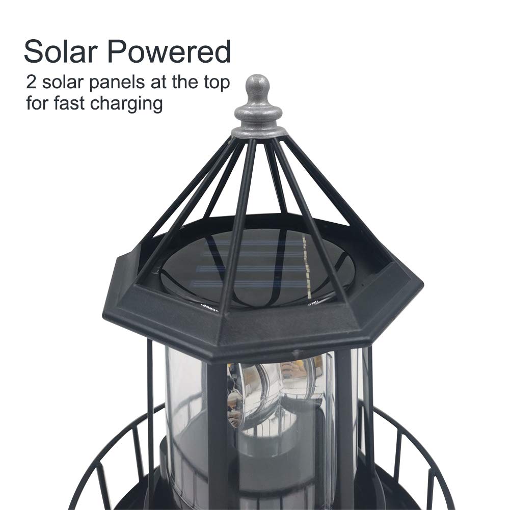 Solar Powered Lighthouse Light - 360° Rotating IP65 Waterproof Outdoor Garden Decor for Lawn, Patio, Pond & Yard | Landscape Beacon with Smoke Effect | Perfect for Backyard, Pathway & Nighttime Ambience