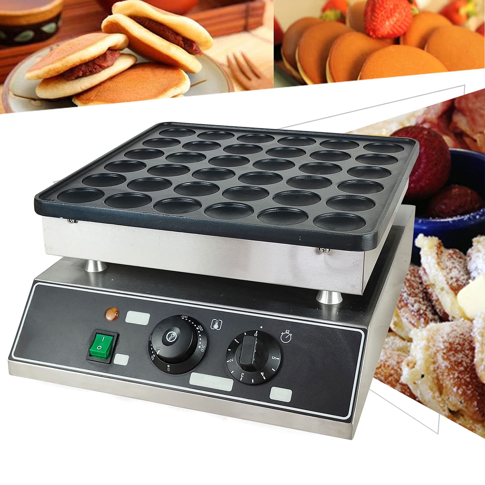 36 Holes Commercial Electric Mini Pancake Maker Machine - 1000W Dutch Poffertjes Griddle for Breakfast, Snacks & Desserts - Fast 1-5 Minute Cooking - Perfect for Cafes, Bakeries, Food Trucks & Home Kitchens
