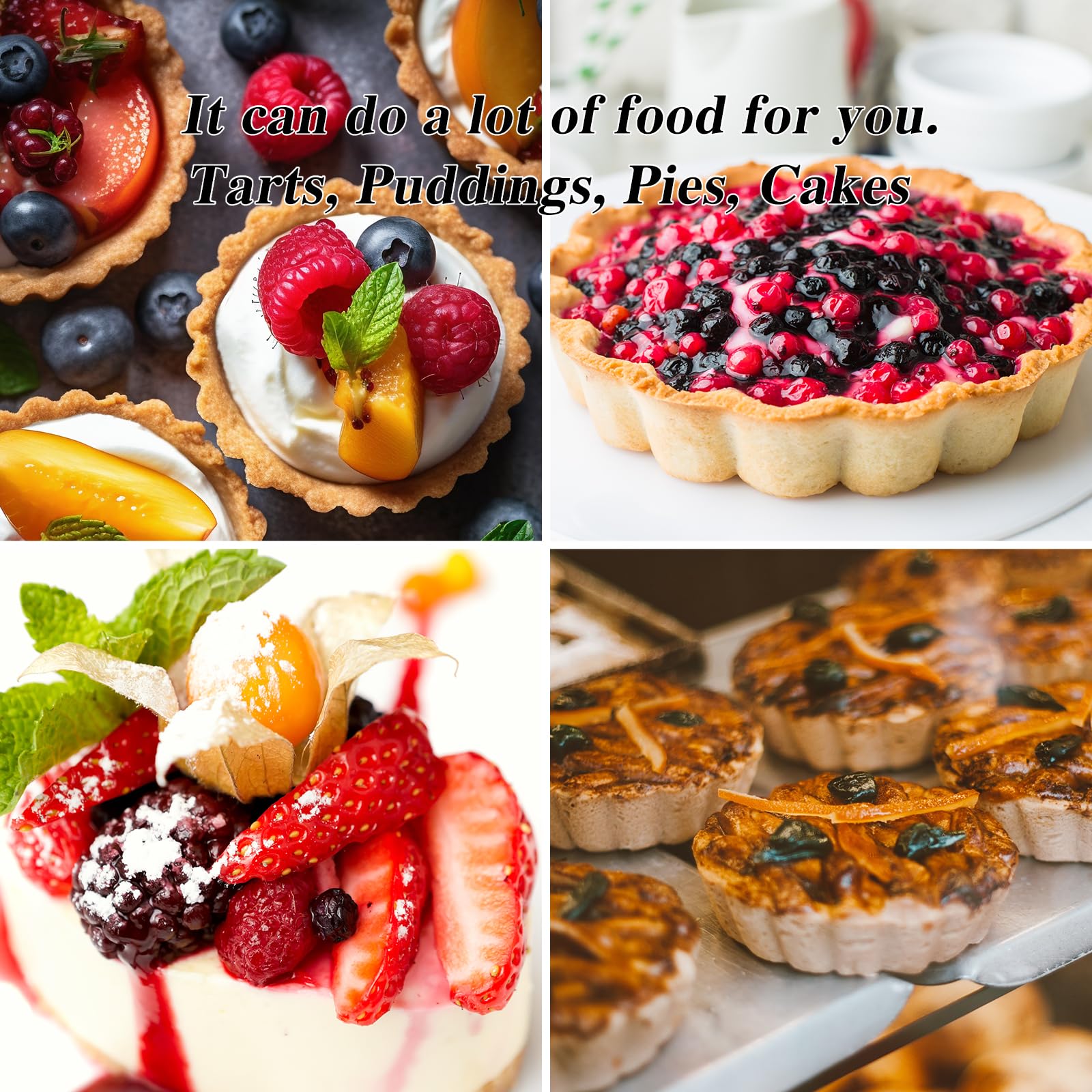6-Pack 5 Inch Mini Tart Pans with Removable Bottom - Carbon Steel Round Quiche & Tartlet Baking Molds - Reusable Black Pie Pans for Desserts, Appetizers & Party Snacks