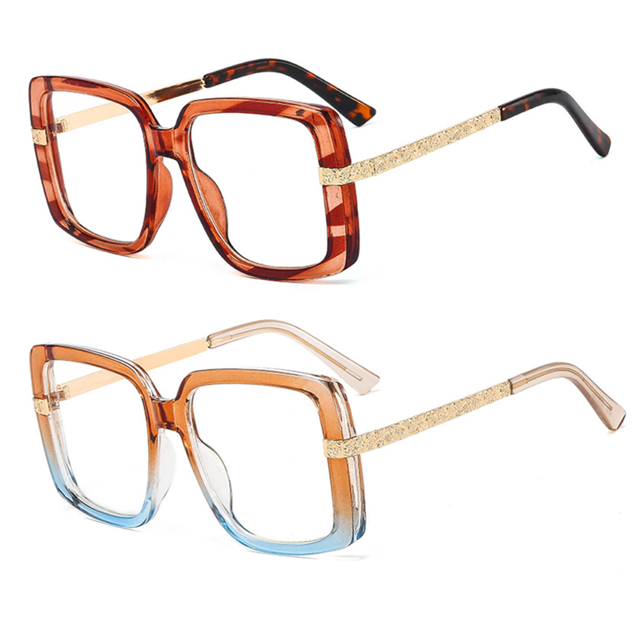 Bullabulling Oversized Reading Glasses for Women - Trendy Square Blue Light Blocking Computer Glasses with Metal Frame - Perfect for Office Work, Screen Time & Fashion Accessories