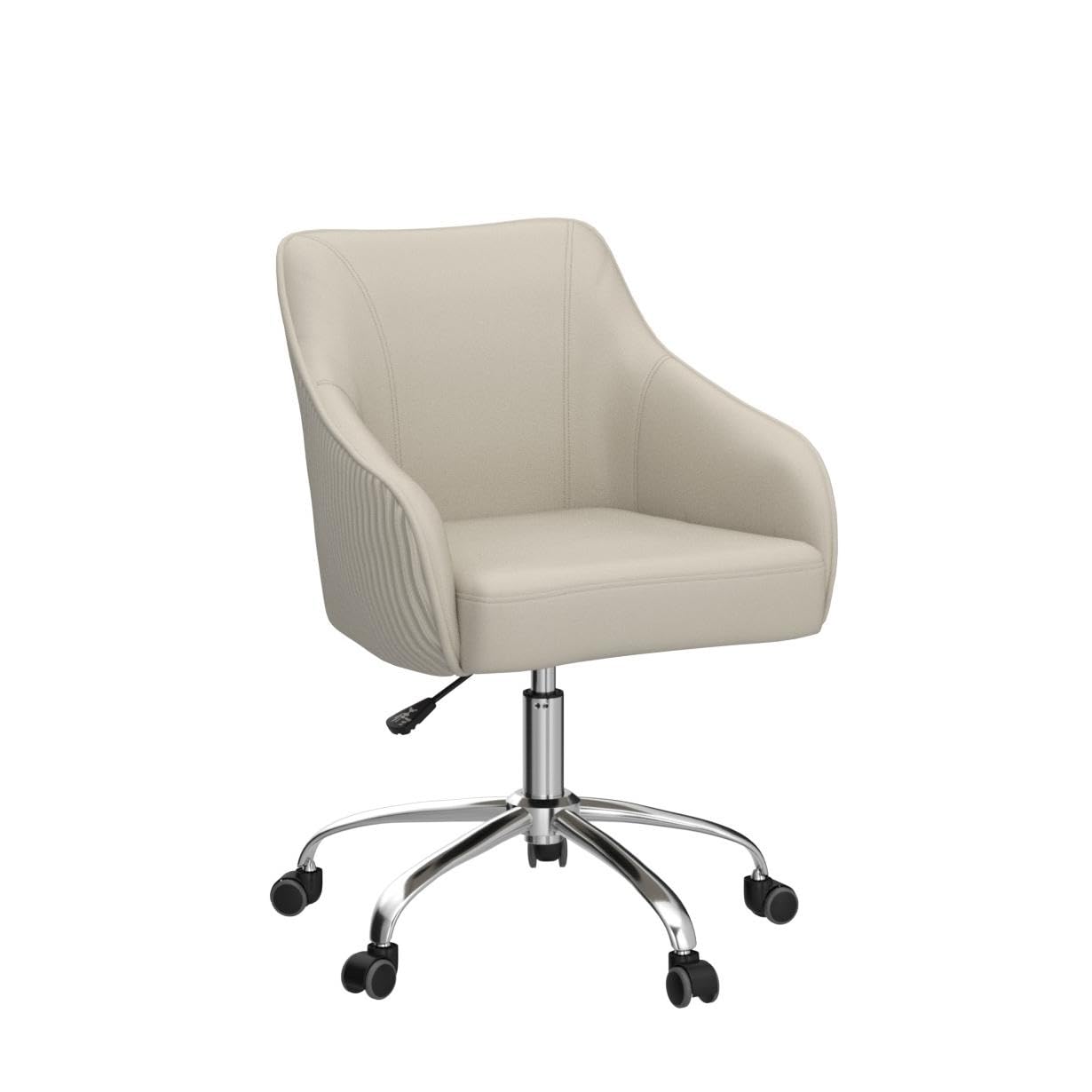 Cute Beige Velvet Desk Chair with Wheels & Arms - Comfy Swivel Rolling Task Chair for Teen Girls, Kids, Home Office, Makeup Room, Bedroom & Living Room | Perfect for Studying, Working & Vanity Areas