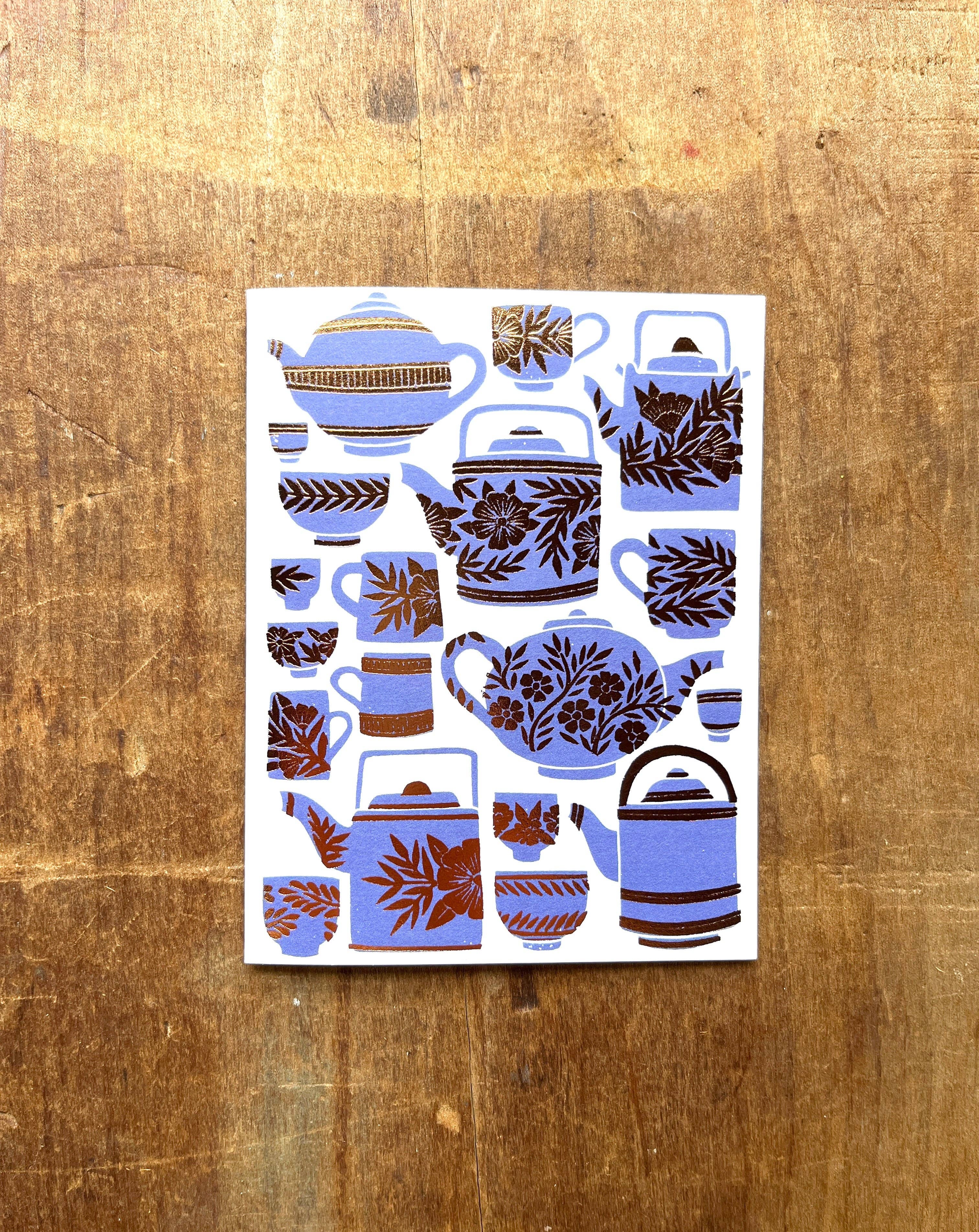 Elegant Teapots Blank Greeting Cards - Handmade Watercolor Design for Tea Lovers, Birthday & Thank You Notes - Perfect for Tea Parties, Bridal Showers & Special Occasions