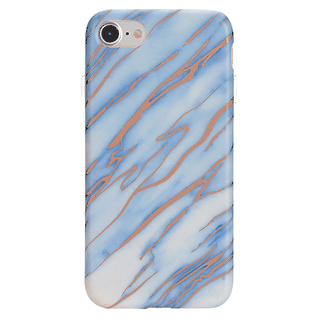 Sky Blue Rose Gold Chrome Marble iPhone Case - Elegant Protective Cover for iPhone 12/13/14 Pro Max | Perfect for Everyday Use, Travel & Gift Giving