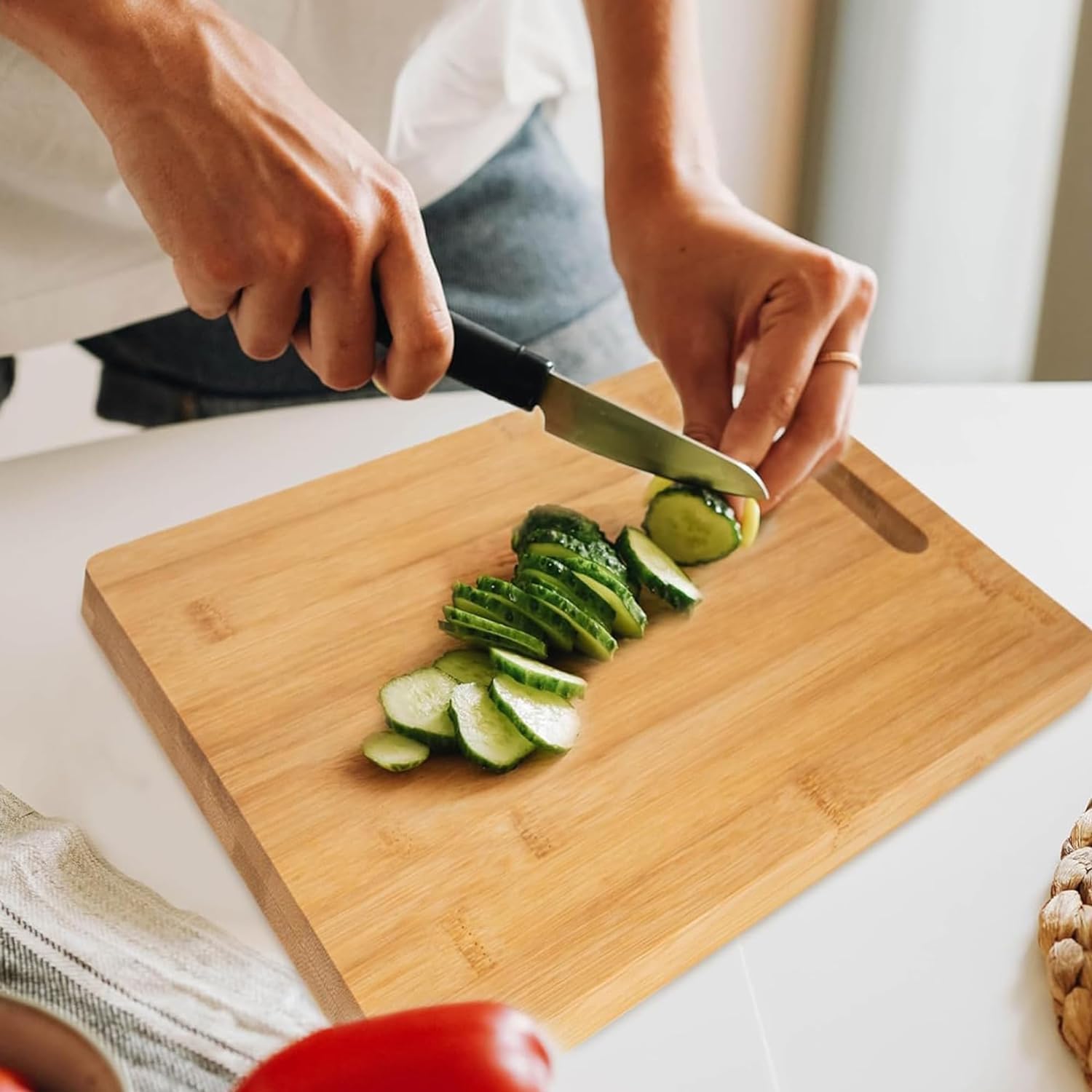 Premium Wooden Chopping Board for Kitchen - Natural Bamboo Cutting Board for Vegetables, Meat & Cheese | Medium Size 13 x 8.5 Inch | Eco-Friendly & Dye-Free | Perfect for Food Prep, Serving & Home Decor