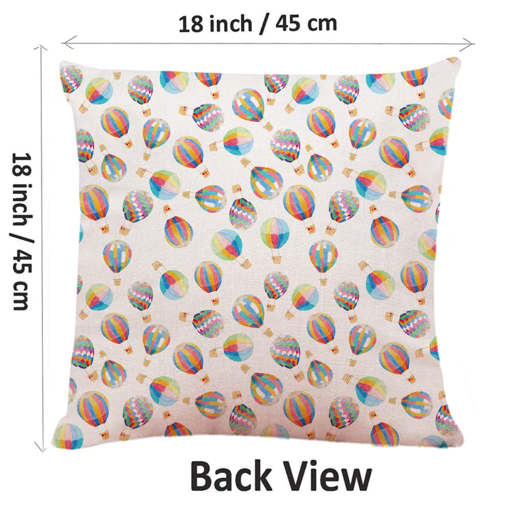 18x18 Inch Decorative Square Throw Pillow Covers - Hot Air Balloon Design for Couch, Sofa & Bed - Soft Cushion Cases for Living Room, Bedroom & Home Decor