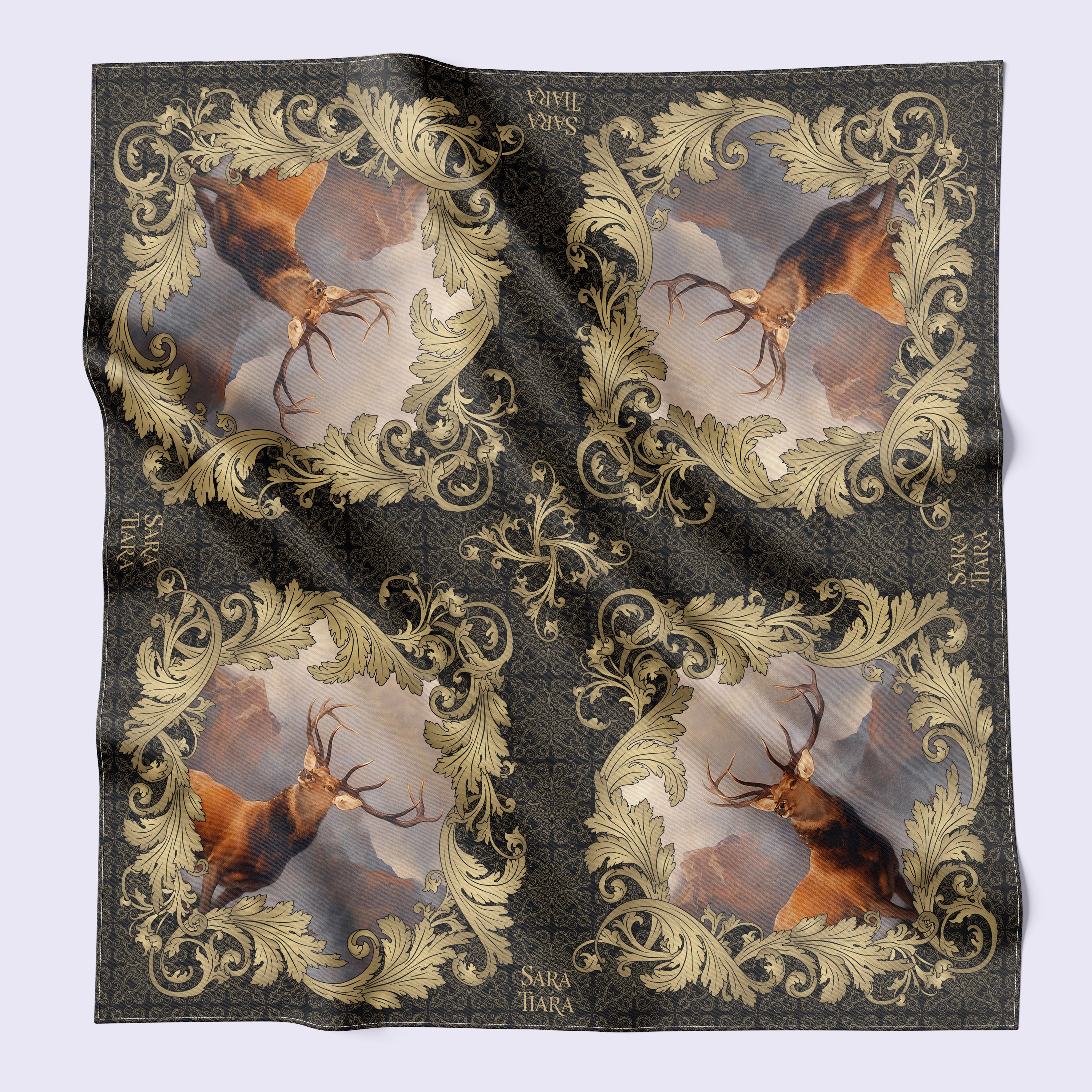 Double Sided Stag Print Large Square Scarf - Fashion Accessory for Women, Men - Perfect for Winter, Fall, Parties & Outdoor Activities