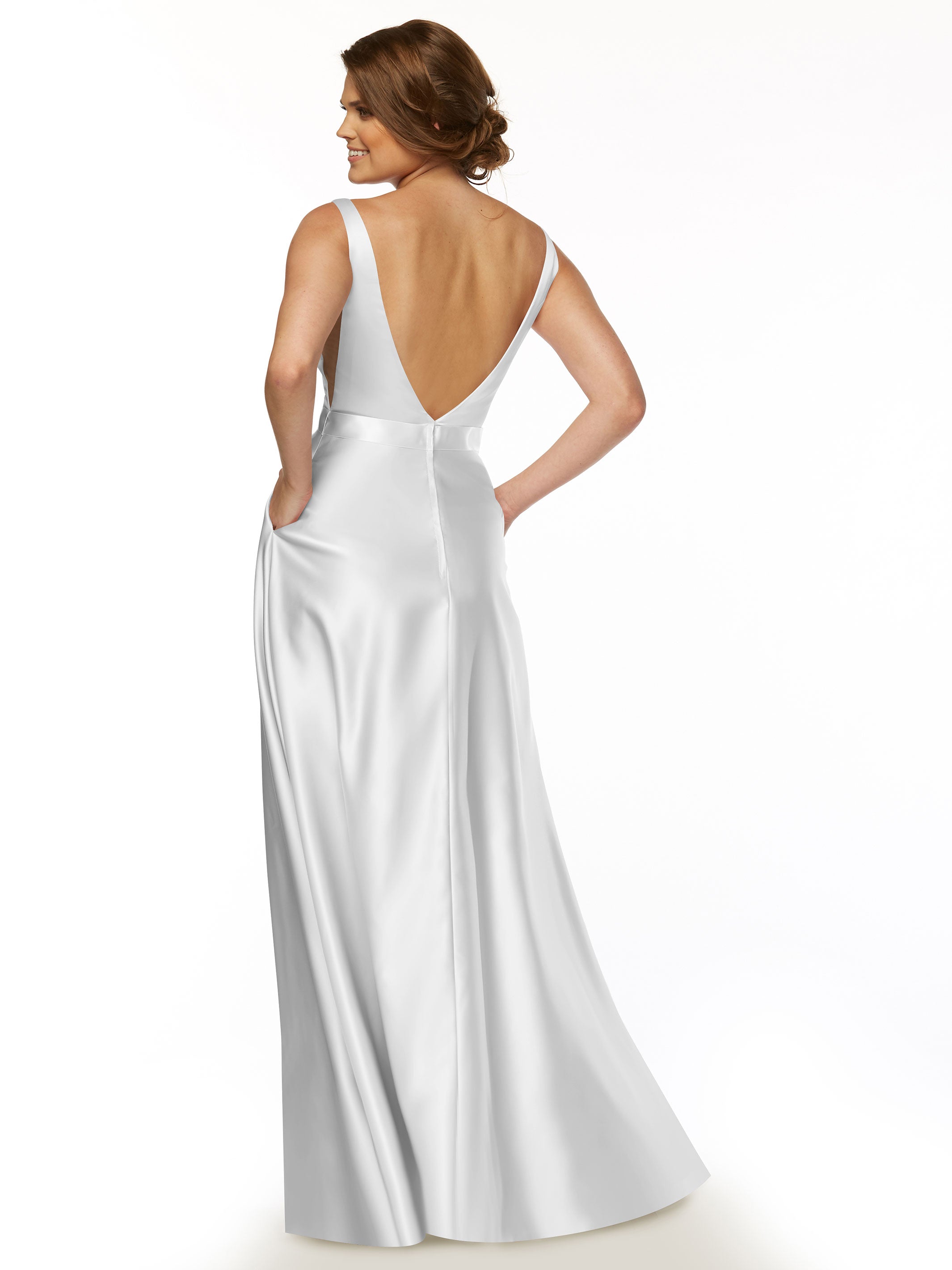 Elegant 80118 Satin A-Line Bridesmaid Dress with V-Neckline & Waist Sash - Perfect for Weddings, Formal Events & Special Occasions