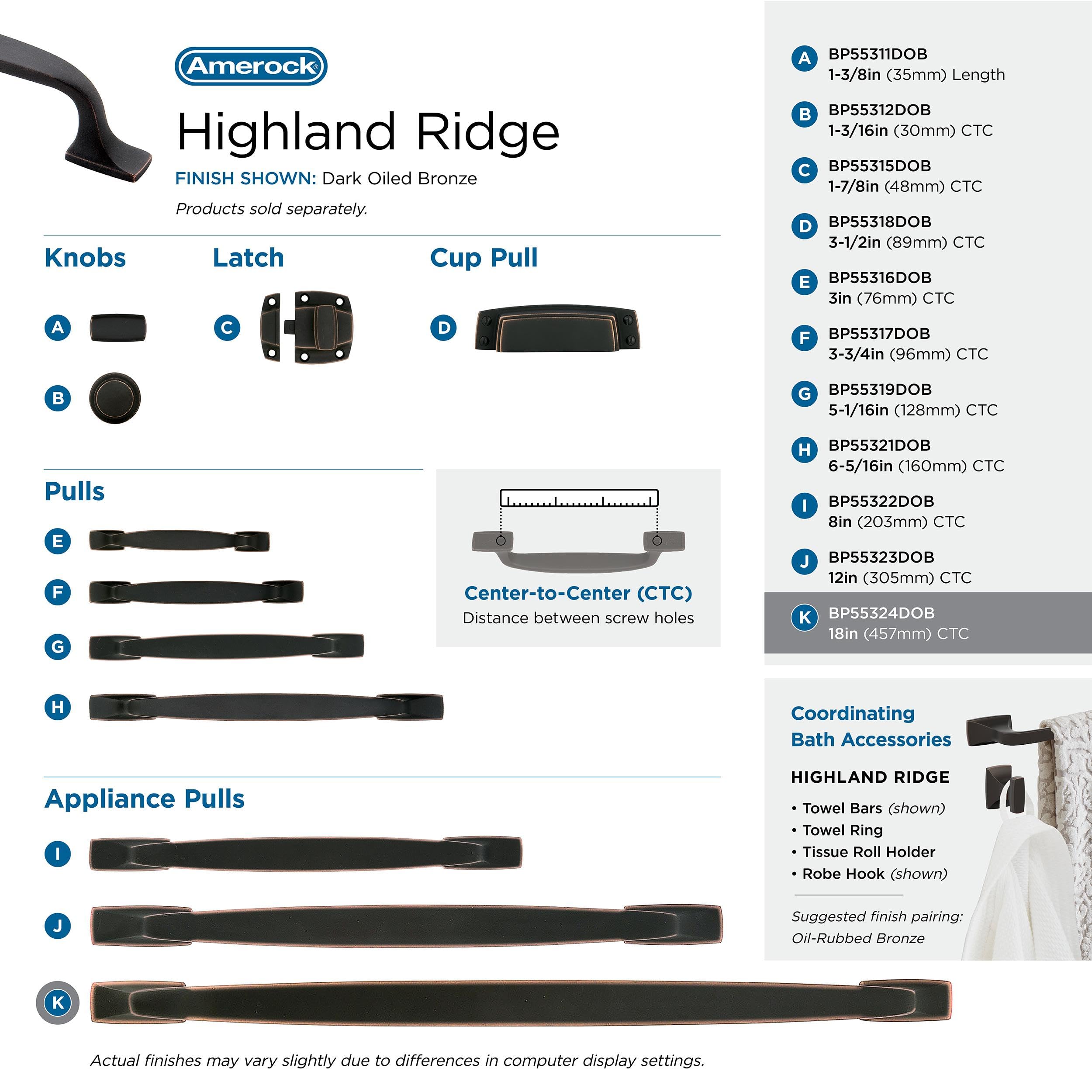 Amerock 18 Inch Dark Oiled Bronze Appliance Pull - 1 Pack Cabinet Hardware for Kitchen Drawers & Cabinets | Highland Ridge Collection | Perfect for Modern Home Renovation