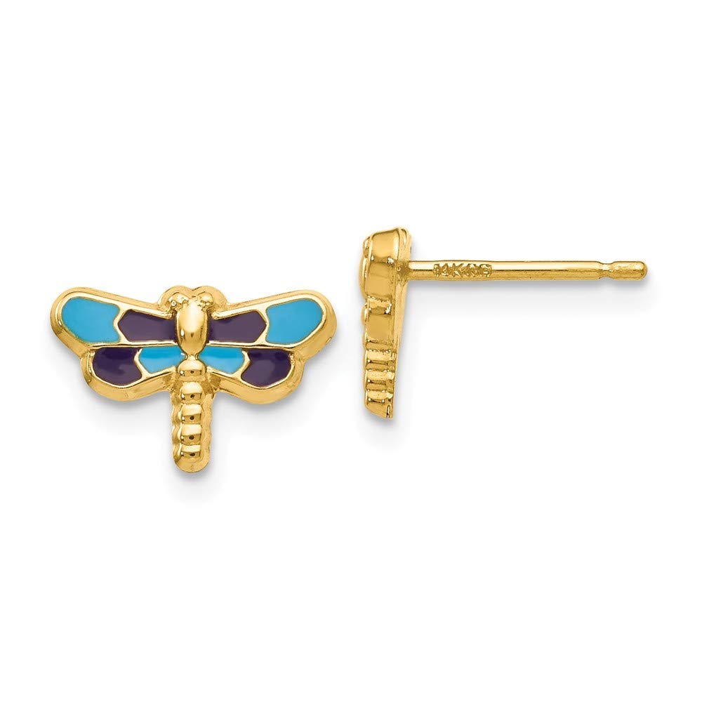 14K Yellow Gold Enameled Dragonfly Earrings for Women - Handmade Dainty Jewelry Gift for Her - Perfect for Birthday, Anniversary & Special Occasions