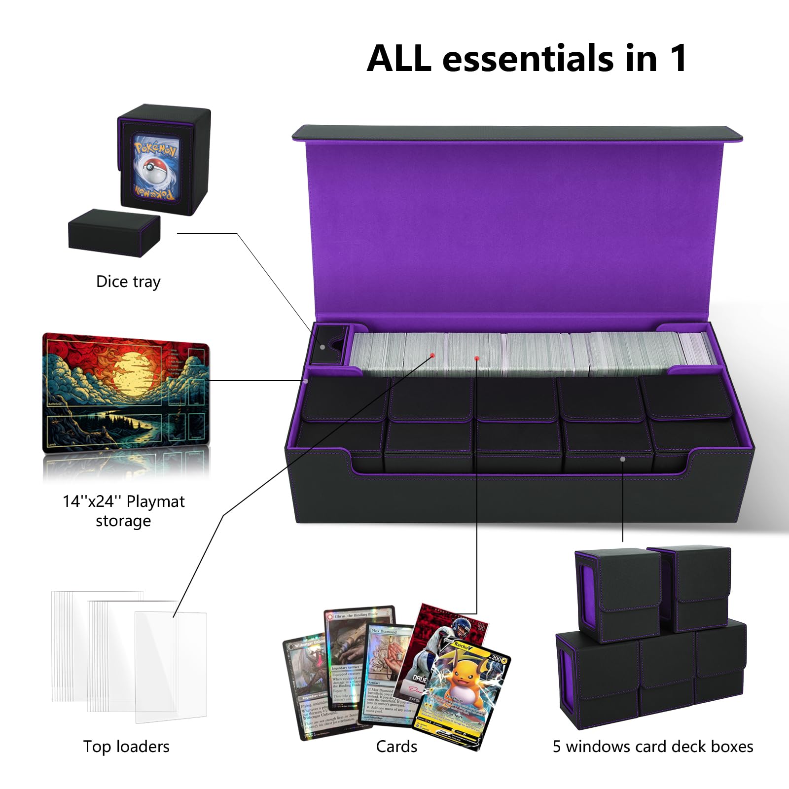 Scimi MTG Card Storage Box - Holds 5 Decks or 1800+ Cards with Magnetic Closure | Durable Opaque Case for MTG, YuGiOh, Uno & Collectible TCG Cards | Perfect for Game Nights, Travel & Card Collection Organization (Black)