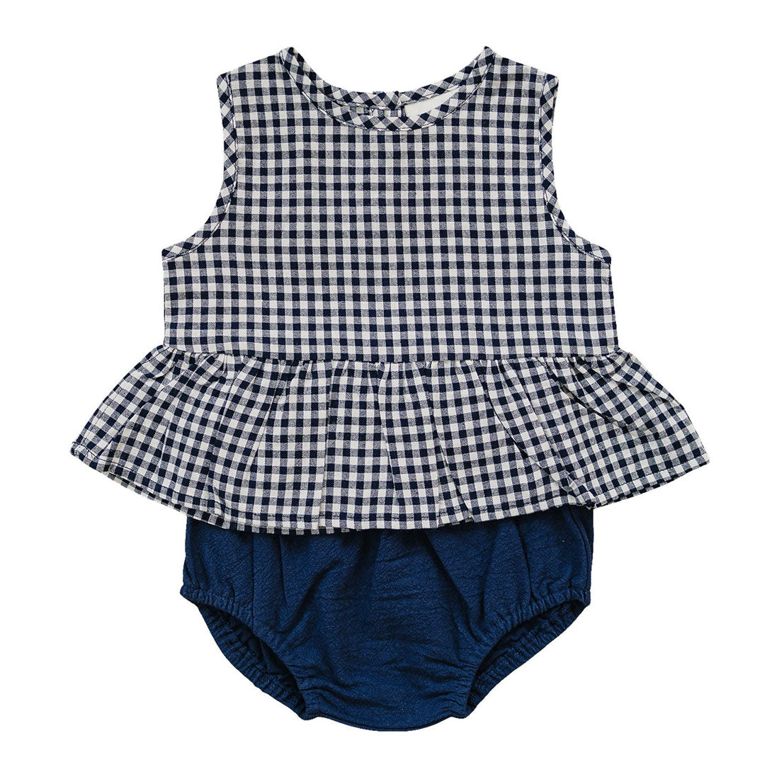 Navy Gingham Peplum Top and Skirt Set - Women's Summer Outfit for Beach, Party & Casual Wear