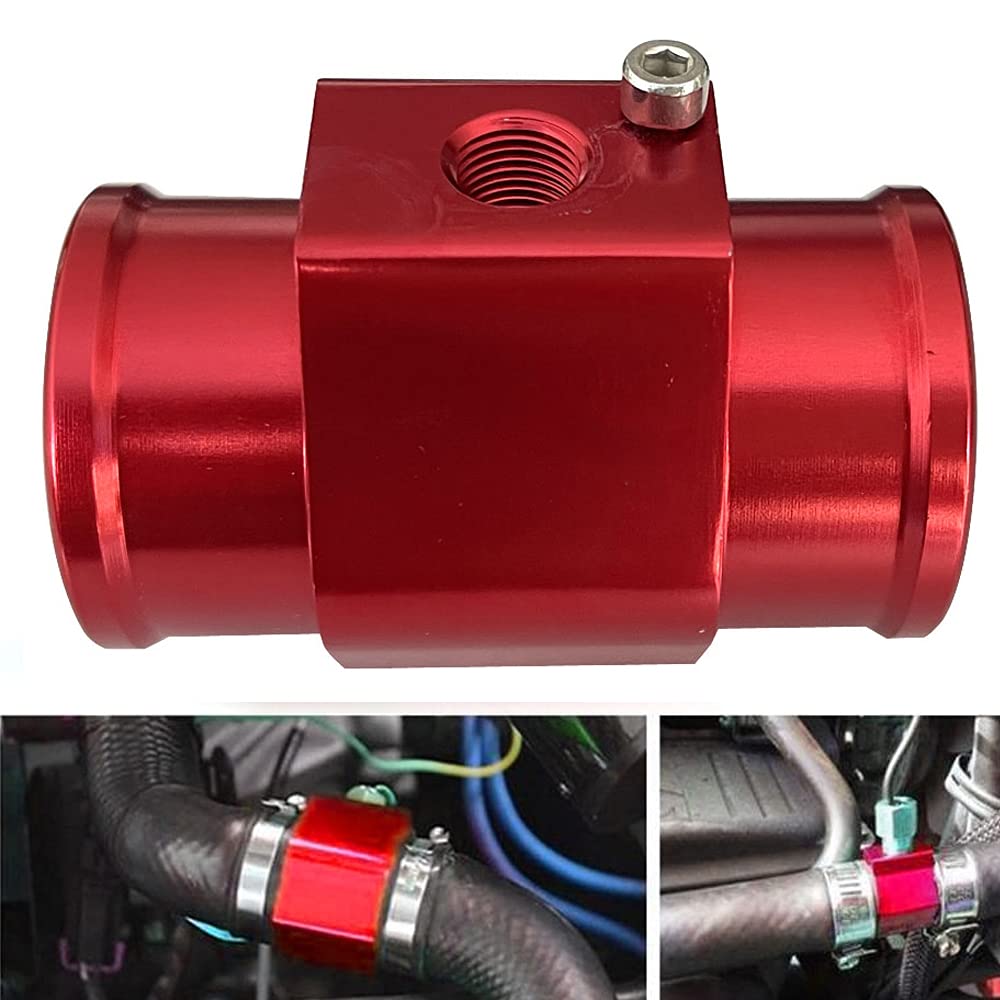 High Performance Red Aluminum Water Temperature Gauge Kit - 38mm Radiator Sensor Adapter with Hose Clamps | Universal Fit for Car, Truck & Motorcycle Cooling Systems