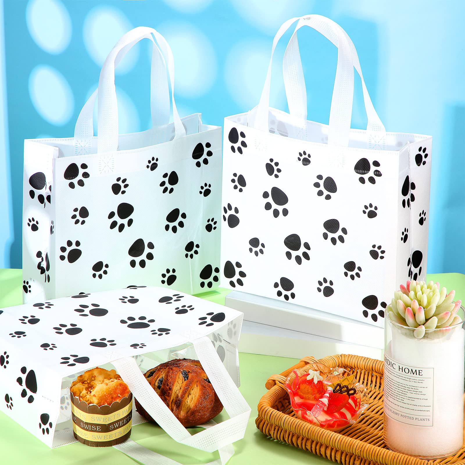 Frienda 20-Piece Dog Paw Print Gift Bags - Reusable Non-Woven Party Favor Bags for Dog & Cat Birthday Parties, Baby Showers | Perfect for Pet-Themed Events & Party Supplies