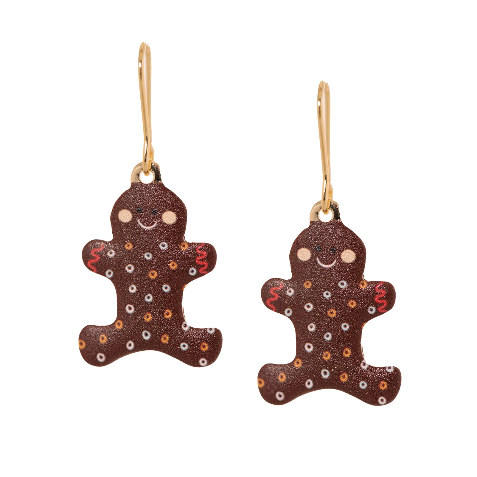 Spinning Daisy Dangling Cookie Man Gingerbread Earrings - Christmas Holiday Baking Party Jewelry Gift for Women & Girls