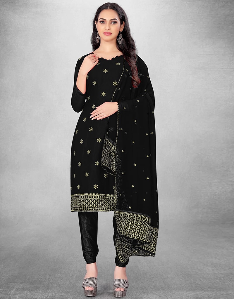 Elegant Black Georgette Chudidar Suit for Women - Traditional Indian Ethnic Wear for Parties, Weddings & Festive Occasions