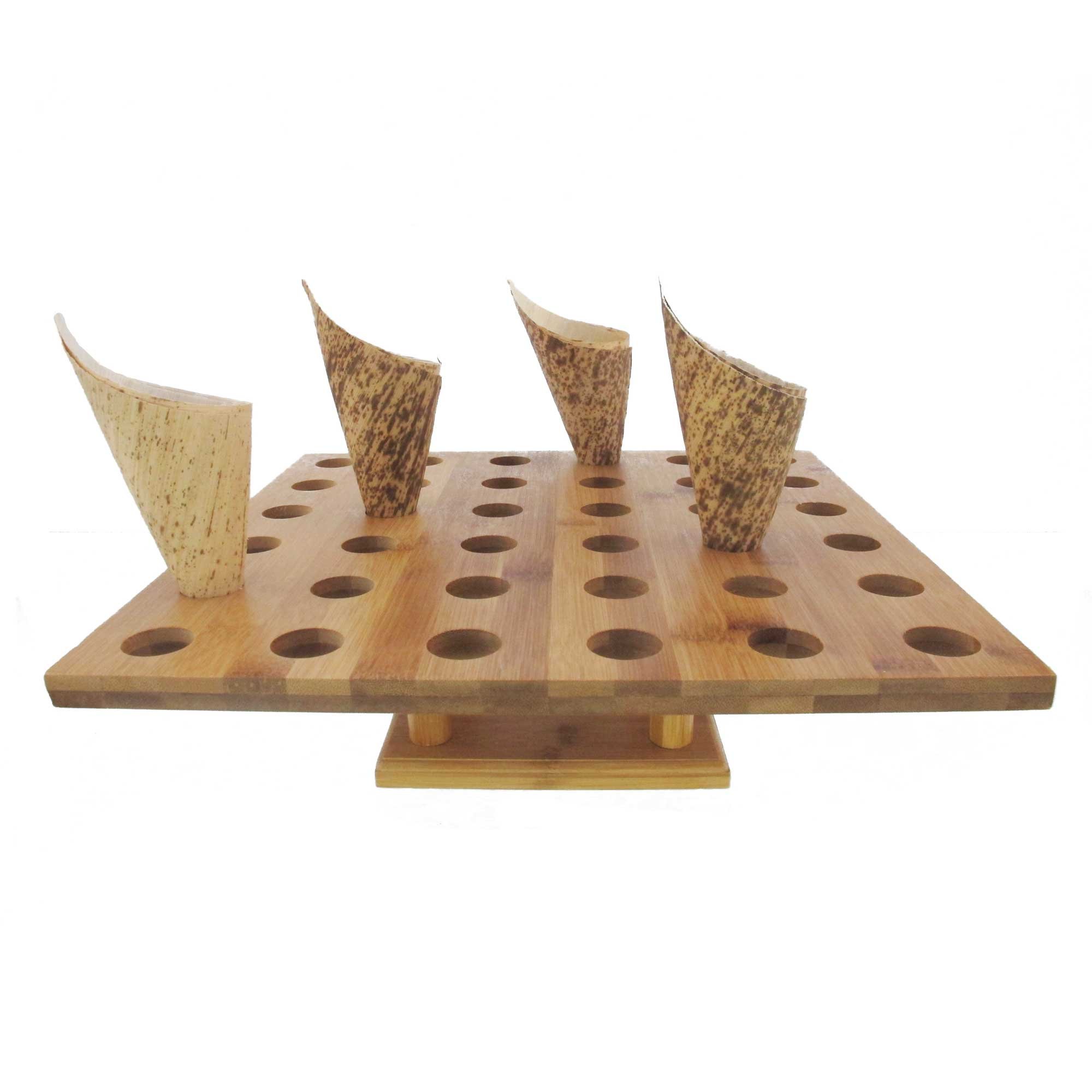 BambooMN 13x13 Inch Natural Bamboo Square Food Cone Display Stand - Tamaki Sushi Holder for Restaurants, Catering, Parties & Buffets (Holds 36 Cones, Set of 3) - Perfect for Sushi Bars, Asian Cuisine Events & Wedding Receptions