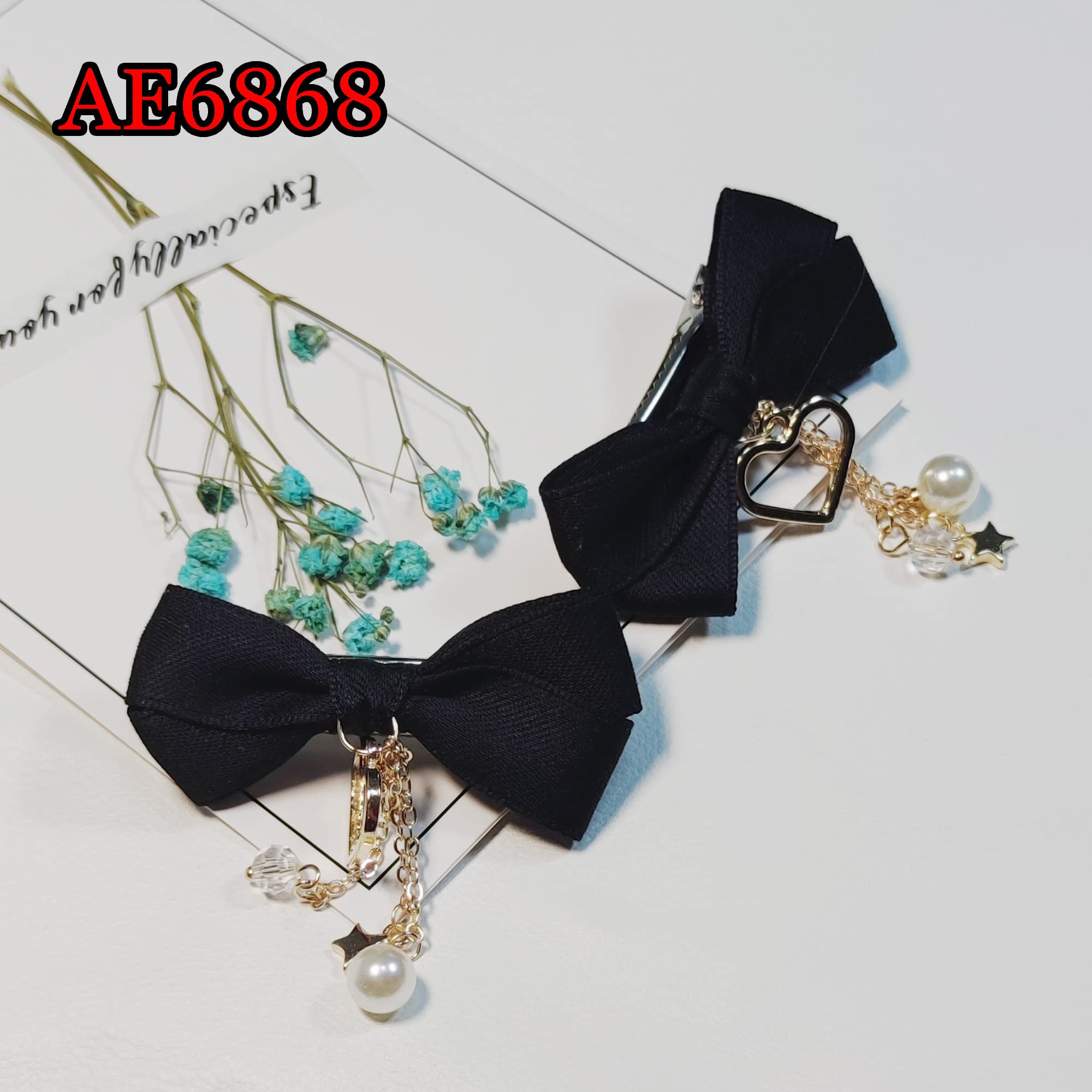 2pcs Lolita Black Hair Bow Clips with Star & Heart Charms - Cute Anime Hair Accessories for Girls & Teens - Perfect for Cosplay, School, Parties & Daily Styling