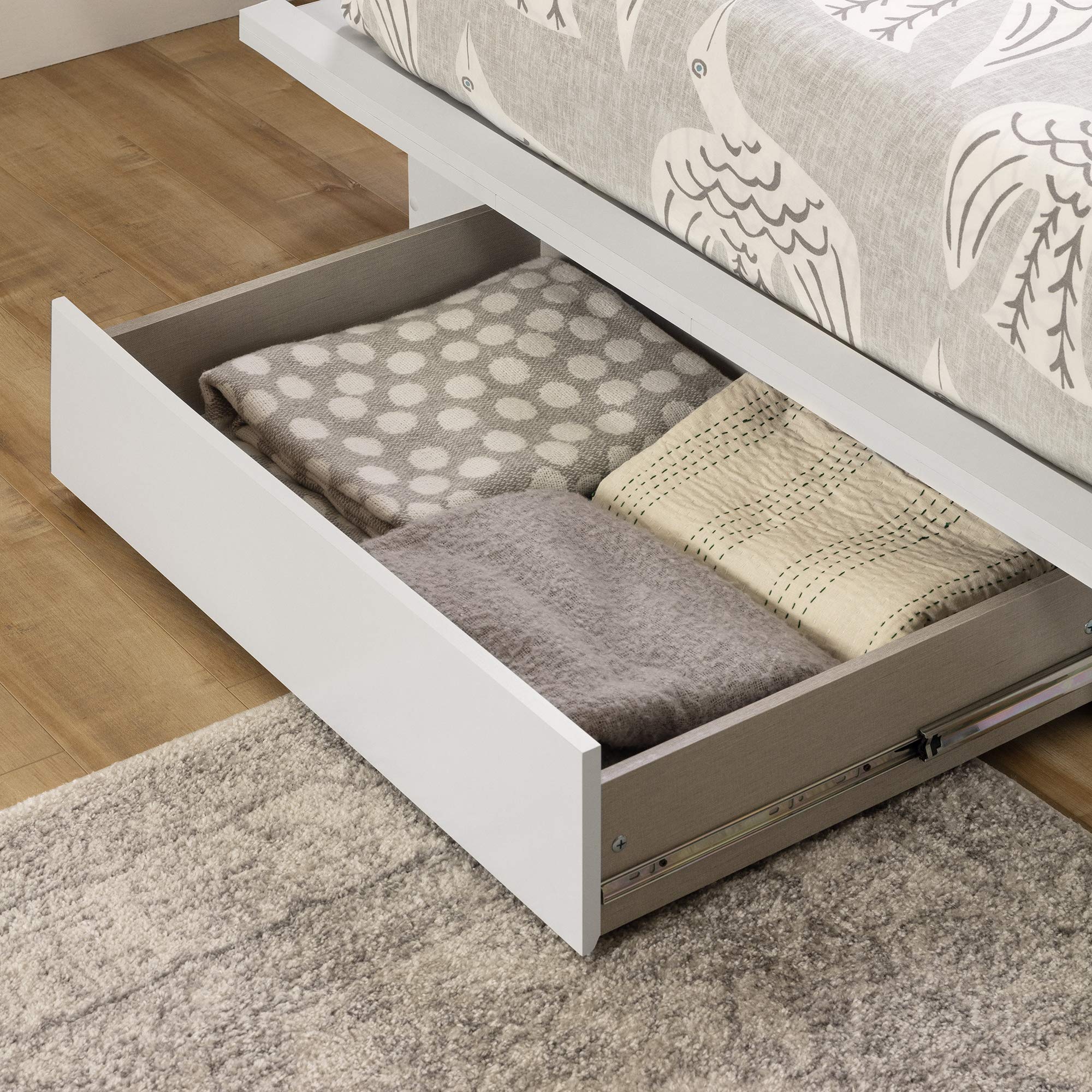 South Shore SOUCS Holland Platform Bed with Drawer - Full/Queen Size, Pure White Finish - Modern Bedroom Furniture for Small Spaces & Guest Rooms