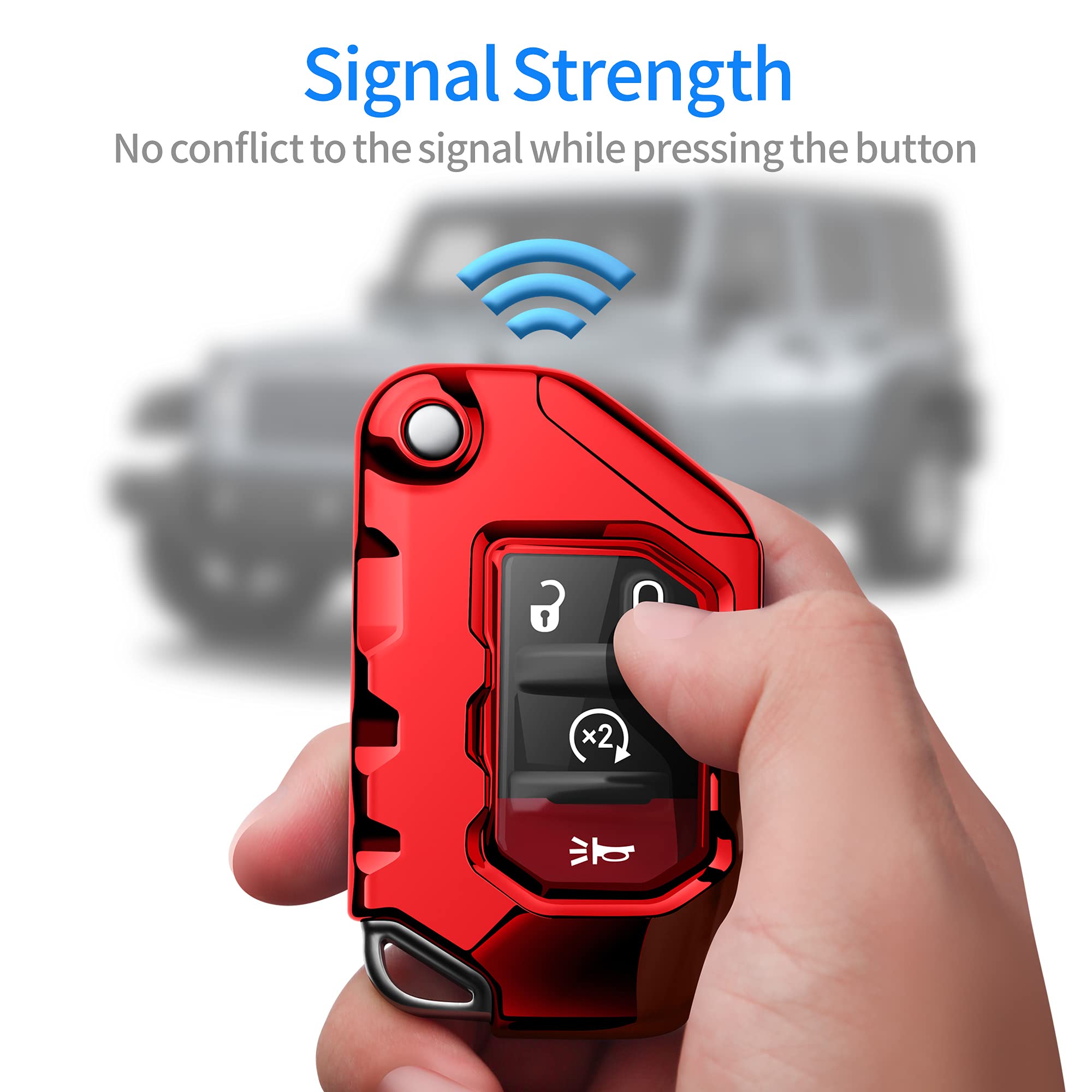 Premium Soft Full Protection Key Fob Cover for Jeep Wrangler & Gladiator (2018-2023) - Compatible with JL, JLU, Rubicon, Sahara Models - Durable Key Shell Case (Red) - Perfect for Off-Road Adventures & Daily Protection
