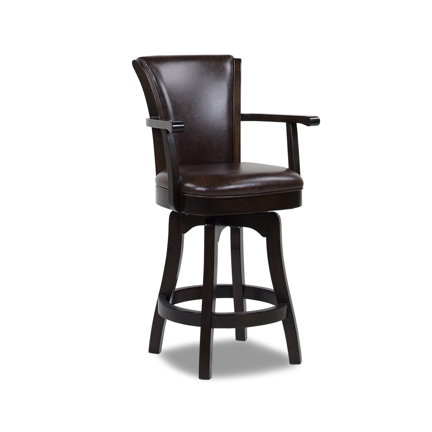 27in Swivel Counter Height Bar Stool - Vintage Faux Leather Upholstery, High Back Support with Armrests, Sturdy Hardwood Frame - Perfect for Kitchen Islands, Home Bars & Dining Areas