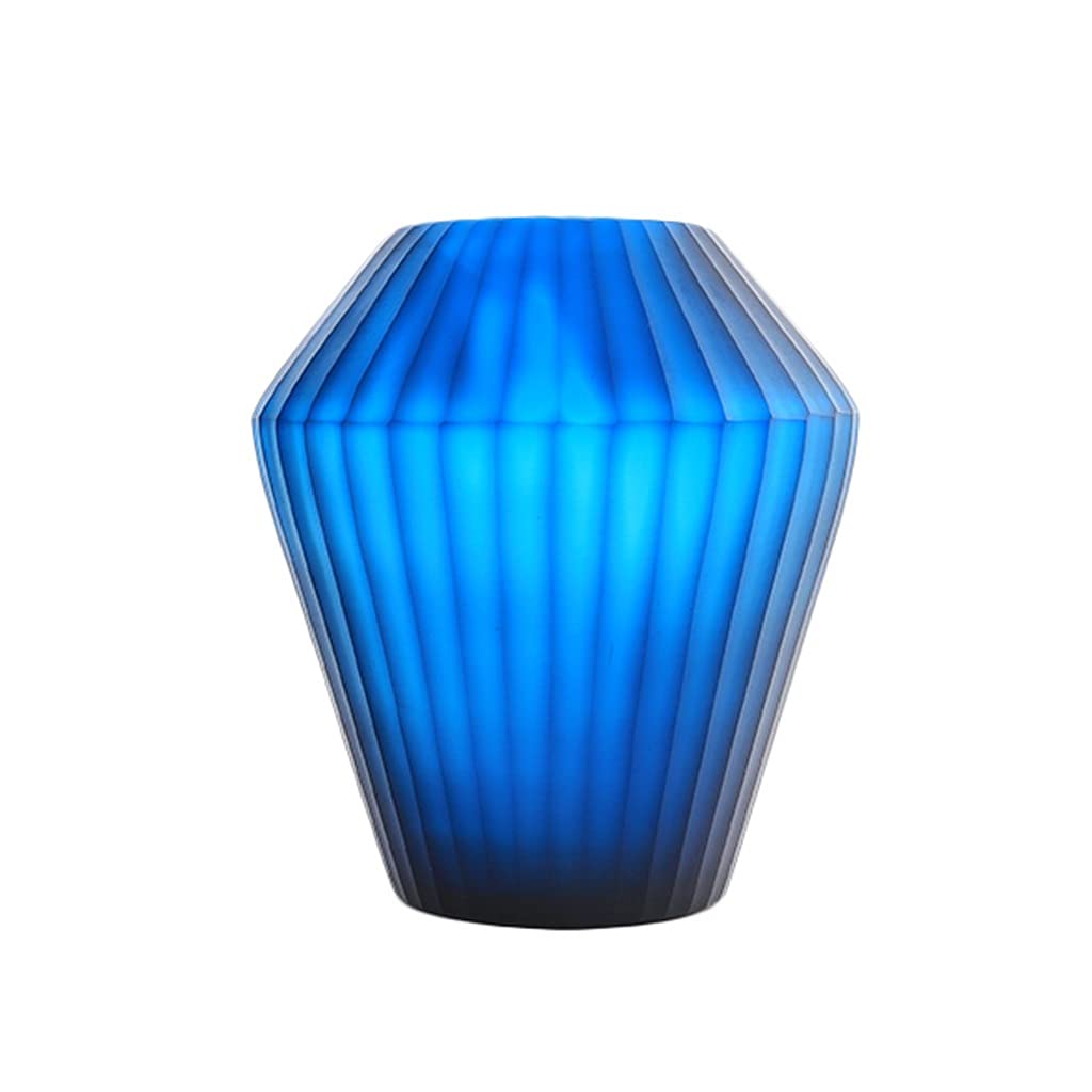 Luxury Blue Carved Glass Vase - Elegant Home Decor for Living Room, Desktop Flower Arrangement, Hotel Decoration | Vertical Pattern Design, Perfect for Weddings, Dining Tables & Centerpieces (Size A)