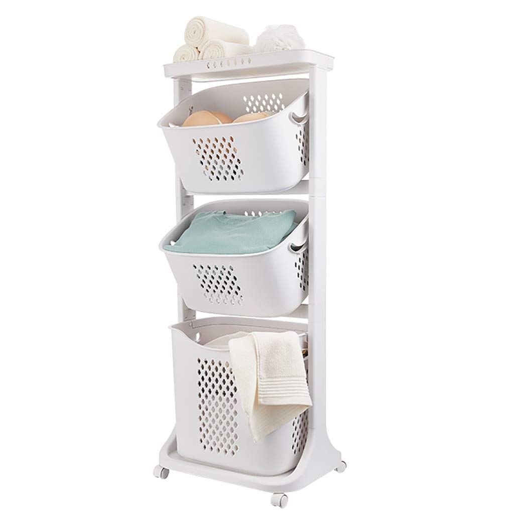 3-Tier Laundry Basket Organizer - Foldable Clothes Storage Cart for Home, Bathroom & Dorm - 43.7×33×109cm - Perfect for Sorting Dirty Laundry, Towels & Bedding