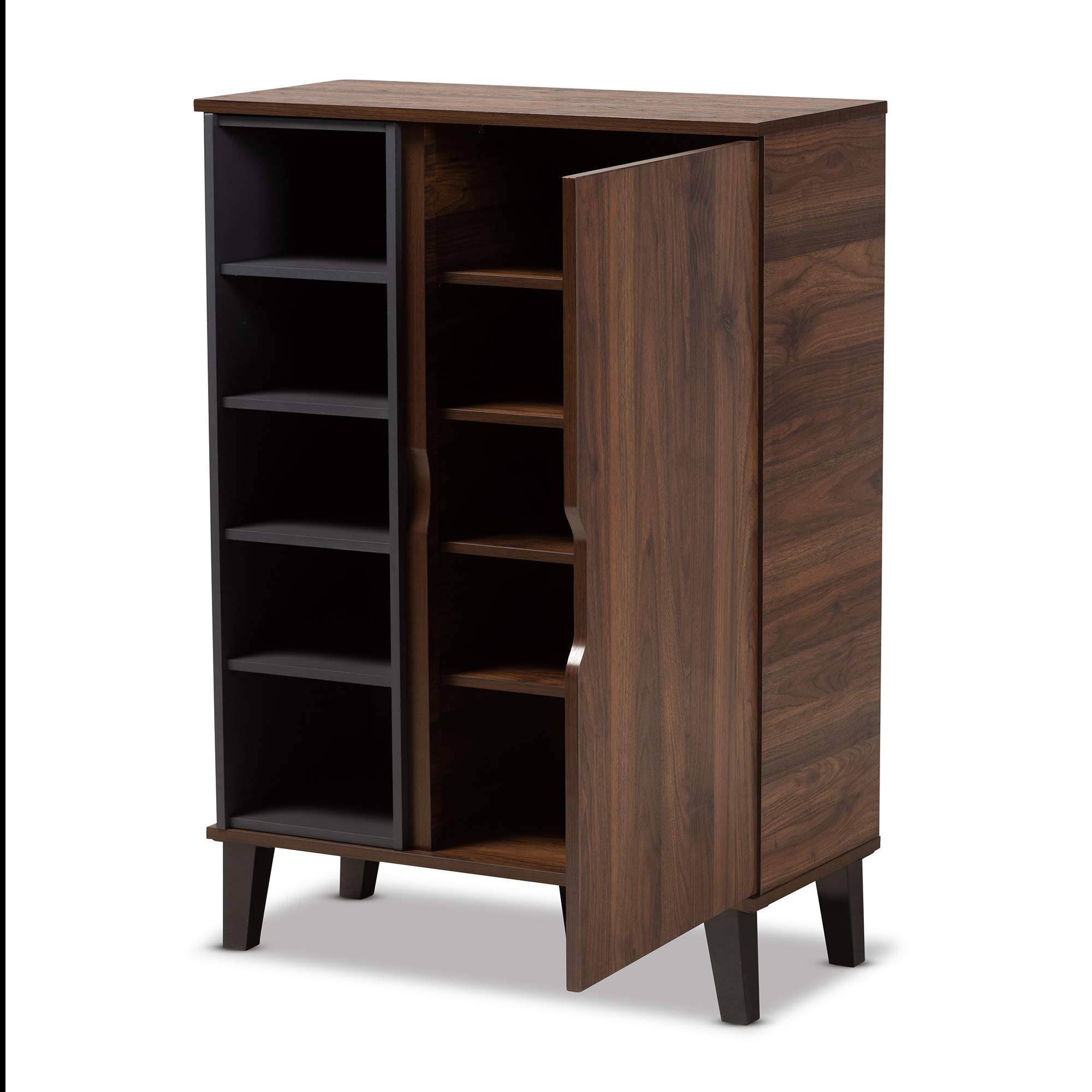 Baxton Studio Shoe Rack - 3-Tier Wooden Shoe Organizer with Sturdy Metal Frame in Walnut, Grey & Dark Brown | Space-Saving Entryway, Closet & Bedroom Storage Solution