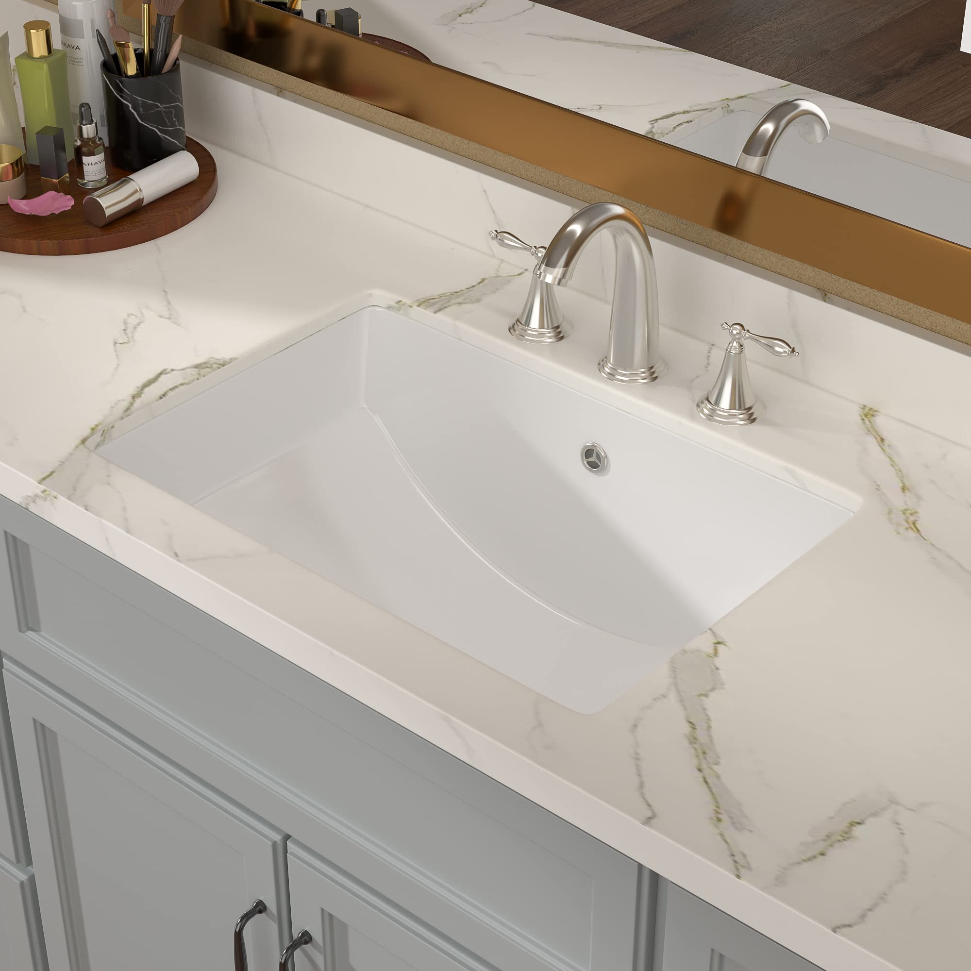 Premium White Porcelain Undermount Bathroom Sink - 20x14 Inch Rectangular Ceramic Vanity Basin with Overflow - Perfect for Modern Bathroom Renovations and Luxury Home Upgrades