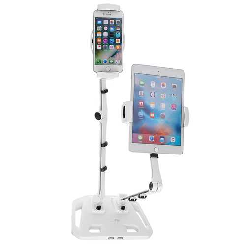 Dual Arm Adjustable Tablet Stand with USB Port - Swivel Mount Holder for iPad, Laptop, Phone - Perfect for Home Office, Gaming & Streaming