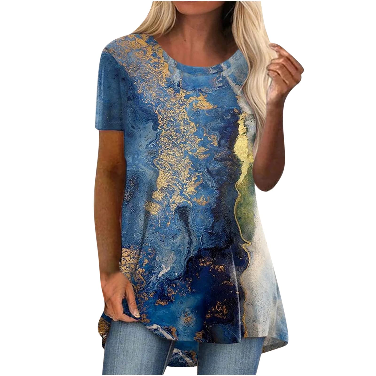 Women's Summer T-Shirts - Loose Fit Short Sleeve Round Neck Casual Printed Blouse Tops for Women | Perfect for Beach, Vacation & Everyday Wear