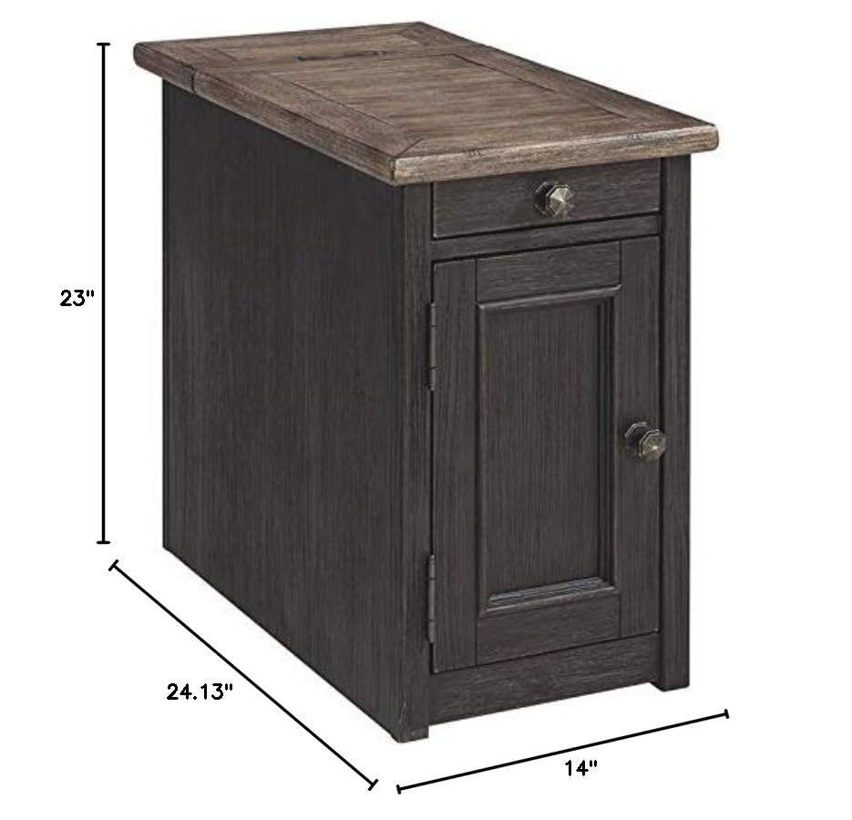 BOWERY HILL Gray End Table with Storage and USB Charging Ports - Perfect for Living Room, Bedroom or Office Organization