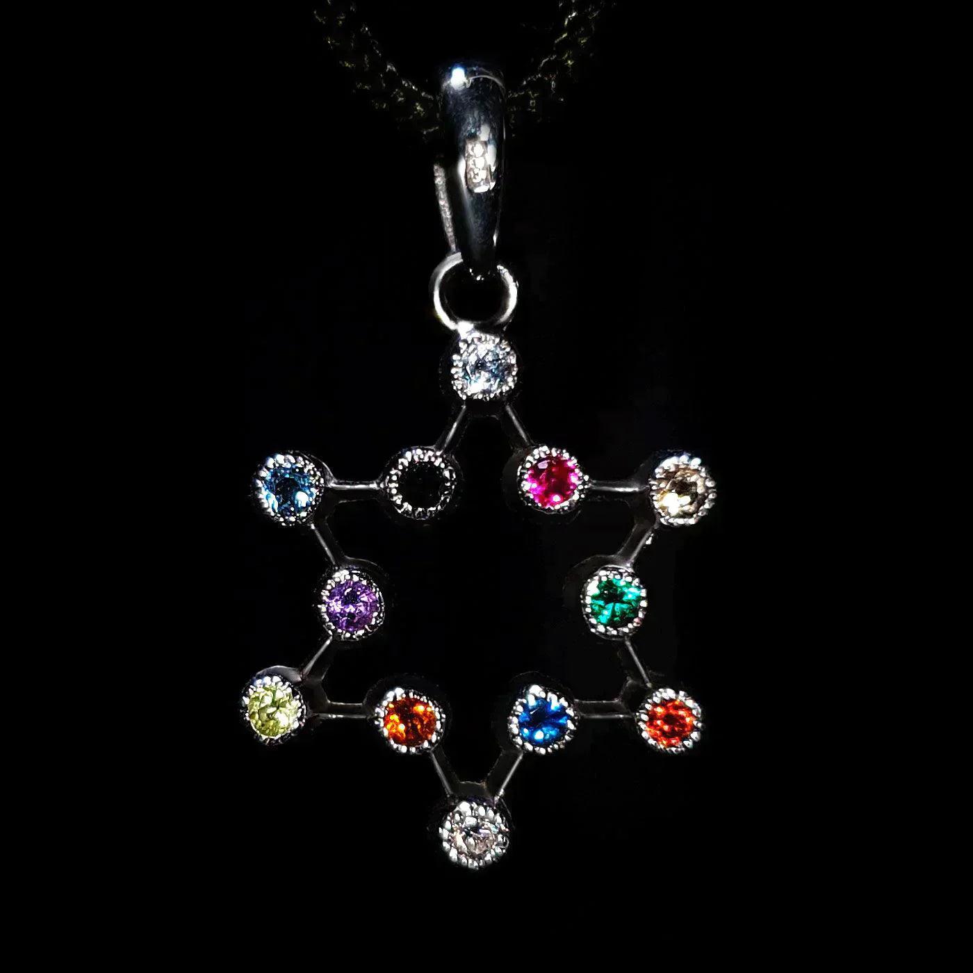 14K White Gold Star of David & Hoshen Stones Openwork Pendant Necklace - Elegant Jewish Jewelry for Hanukkah, Bar Mitzvah & Special Occasions